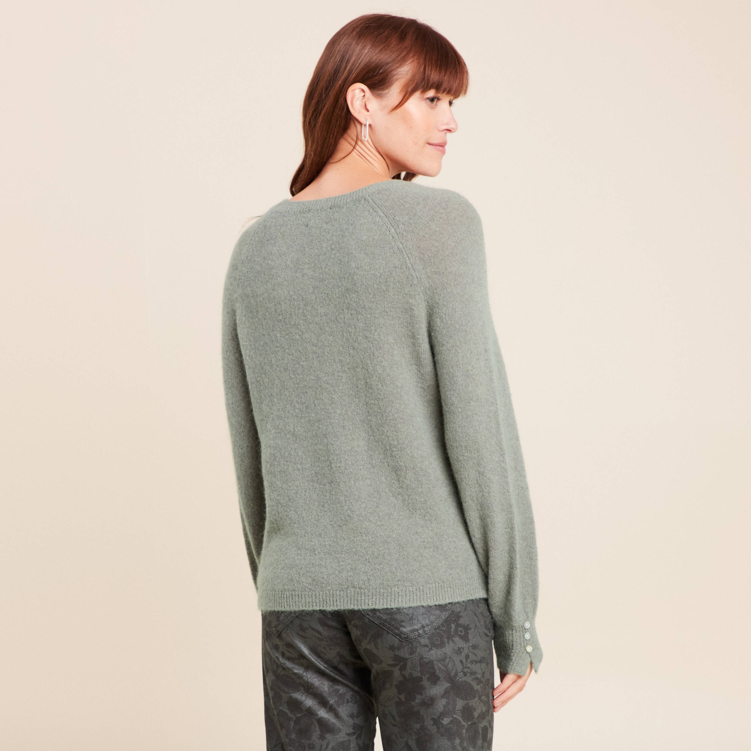 Pull col rond manches longues vert clair femme