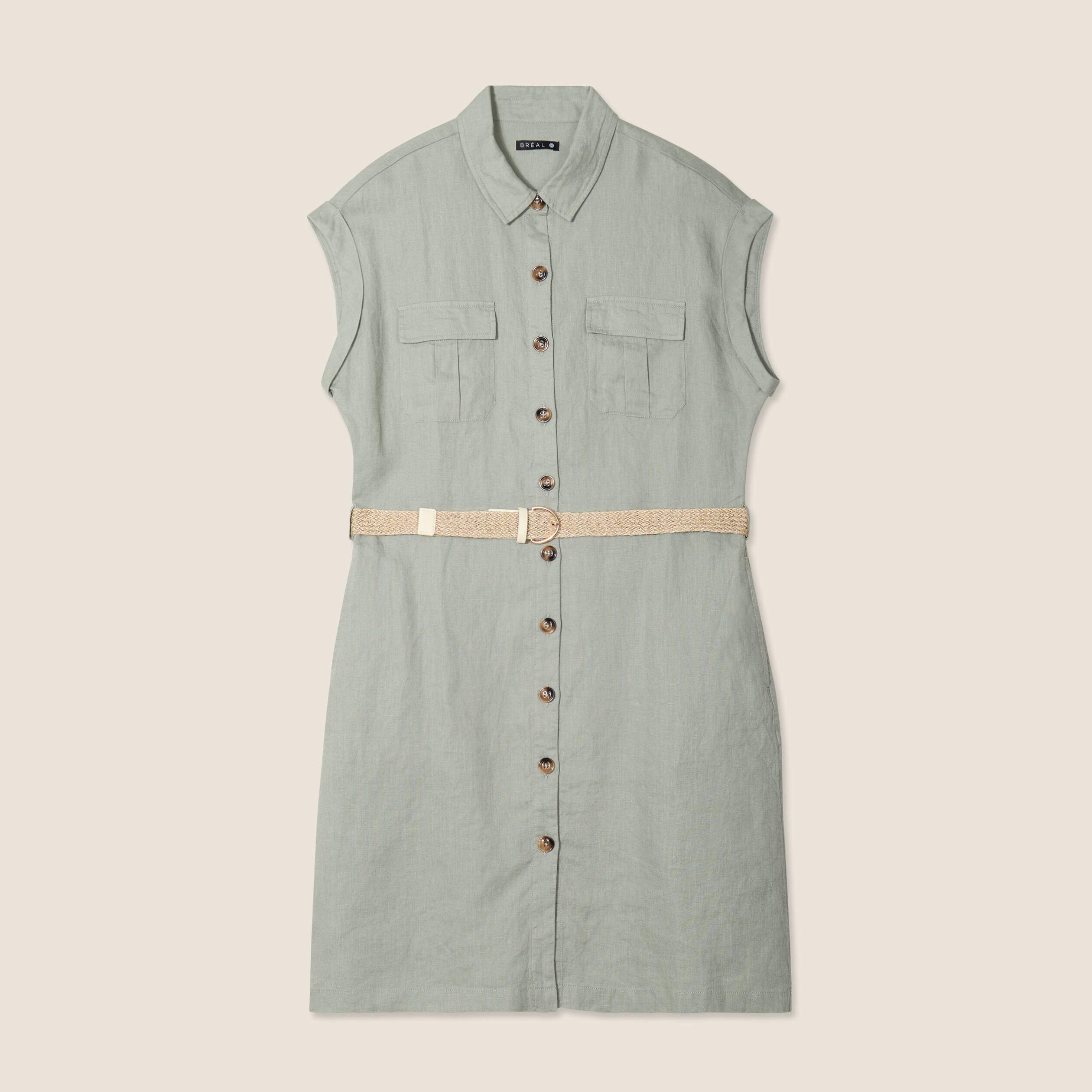 robe chemise droite ceinturee vert clair femme Robe chemise droite ceinturée vert clair femme