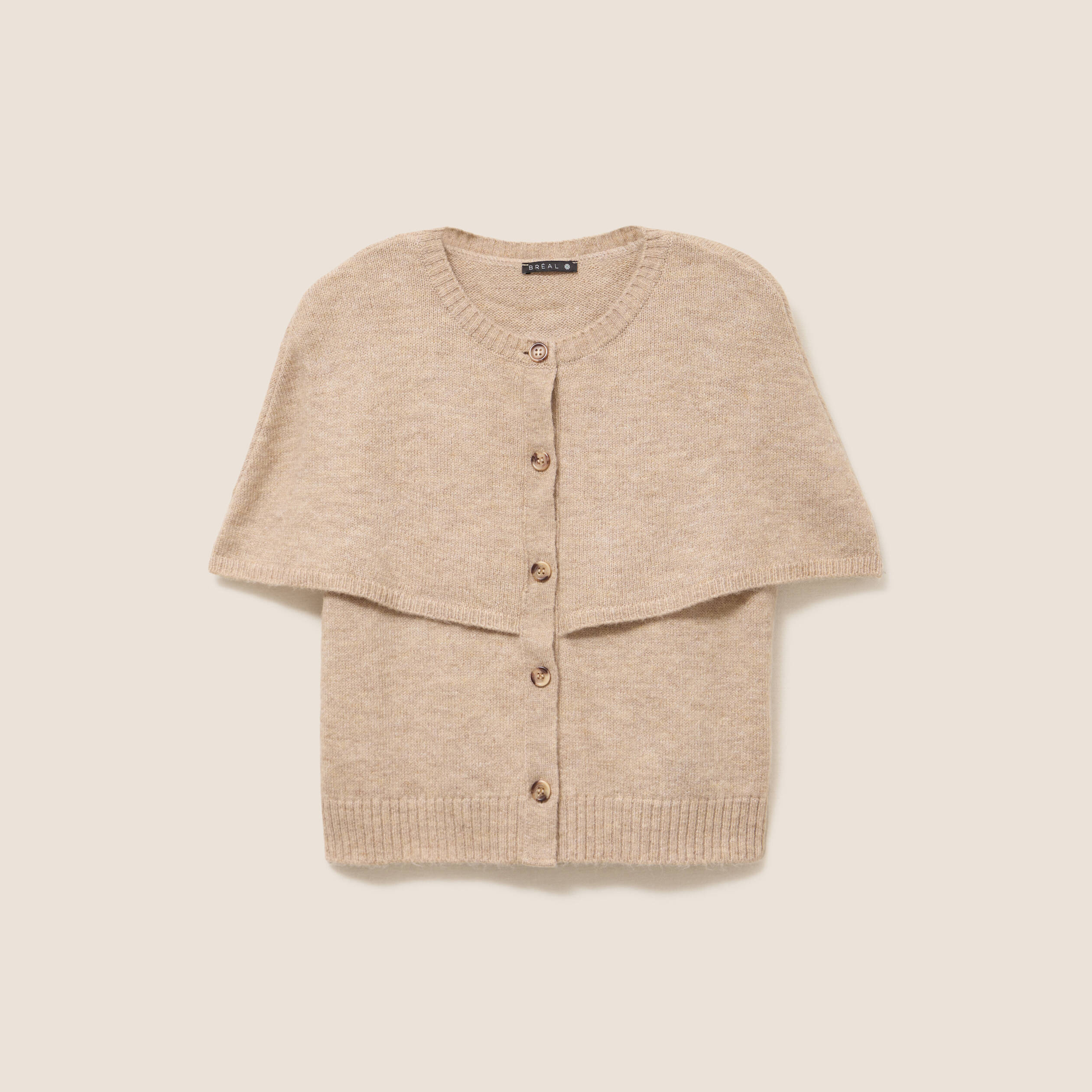 Gilet cape col rond manches coudes beige femme Bréal