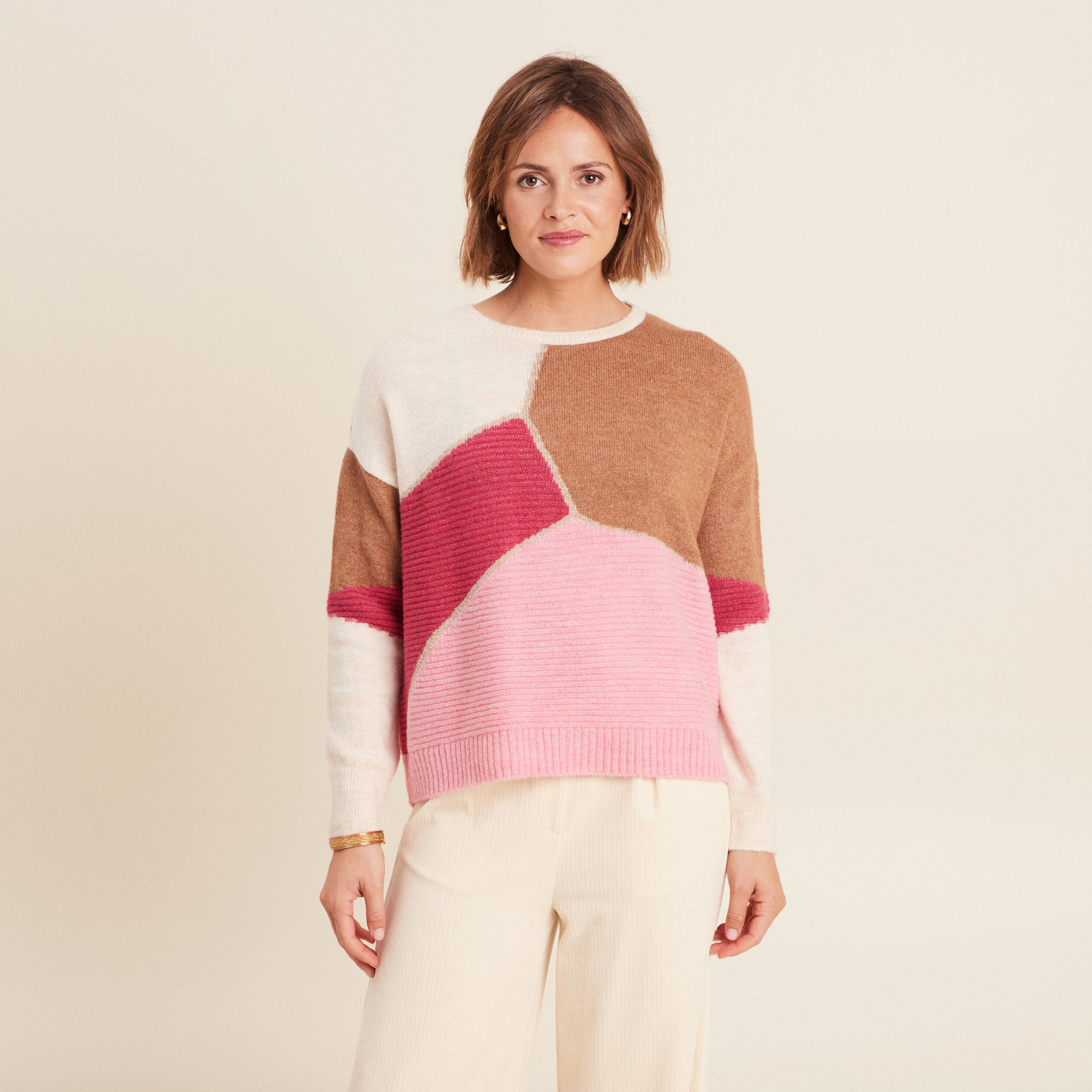 Pull manches longues rose femme