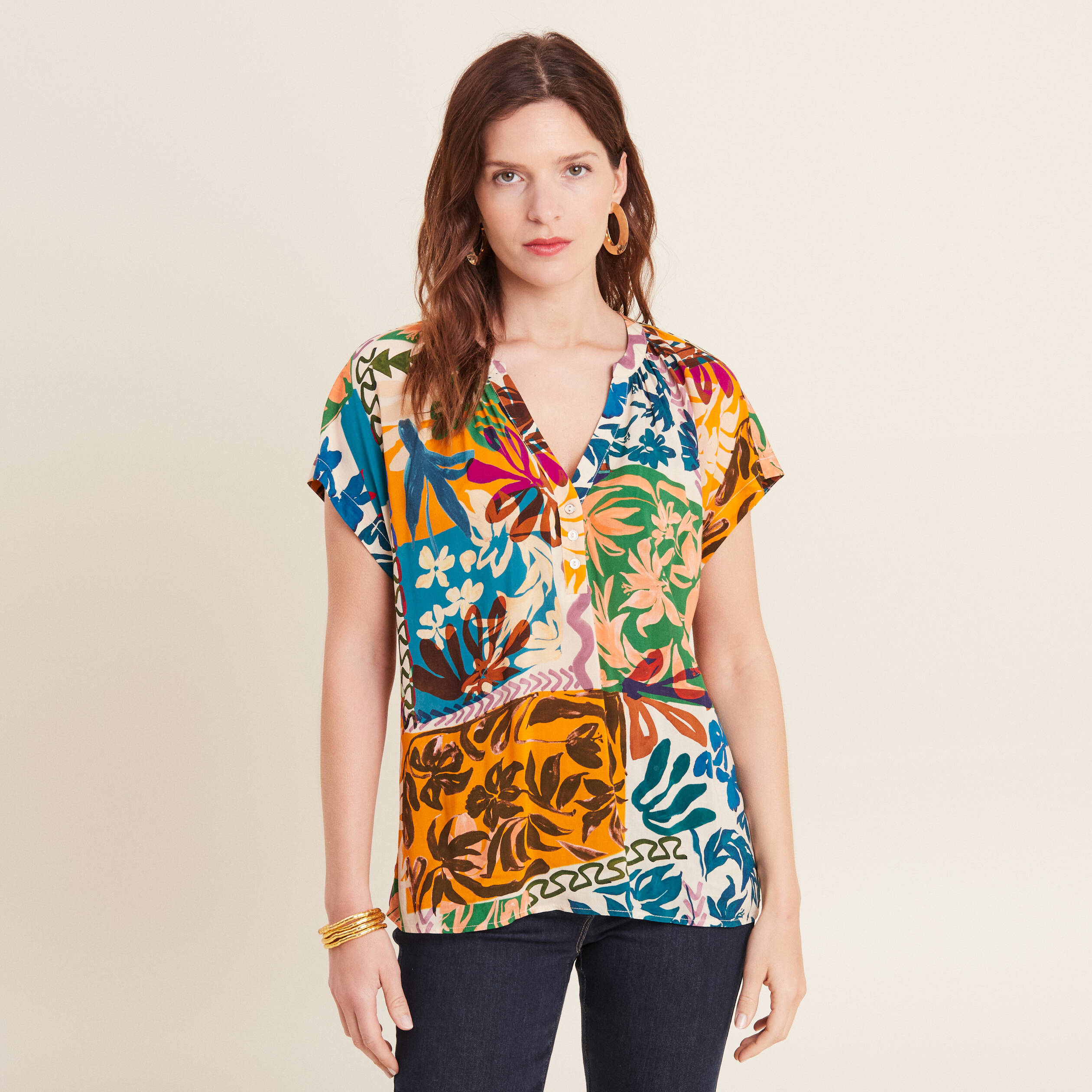 Blouse manches courtes multicolore femme