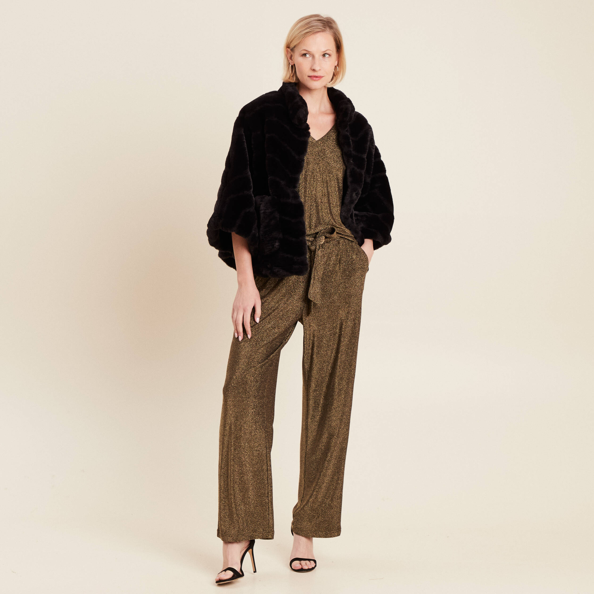 Pantalon large taille haute vert kaki femme