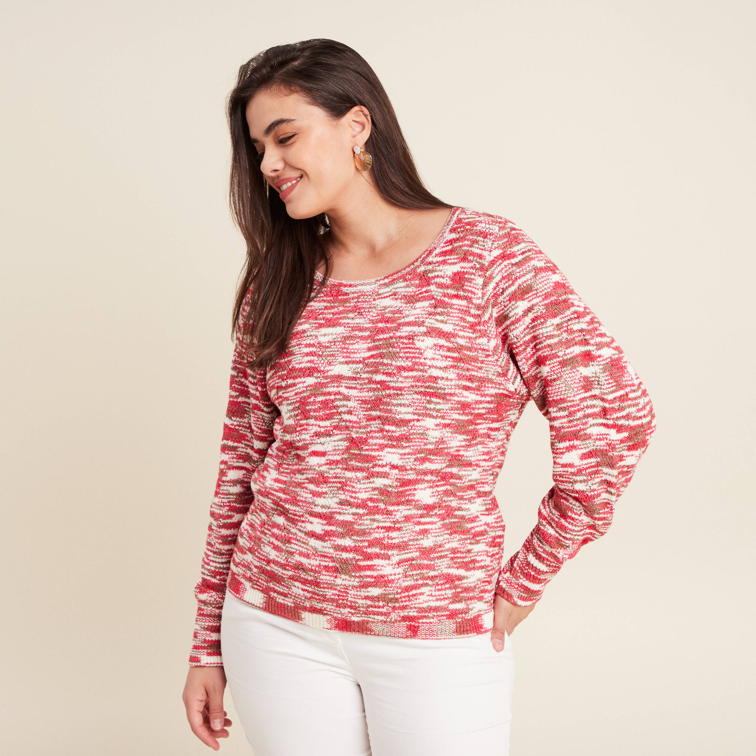 Pull manches longues rose fushia femme