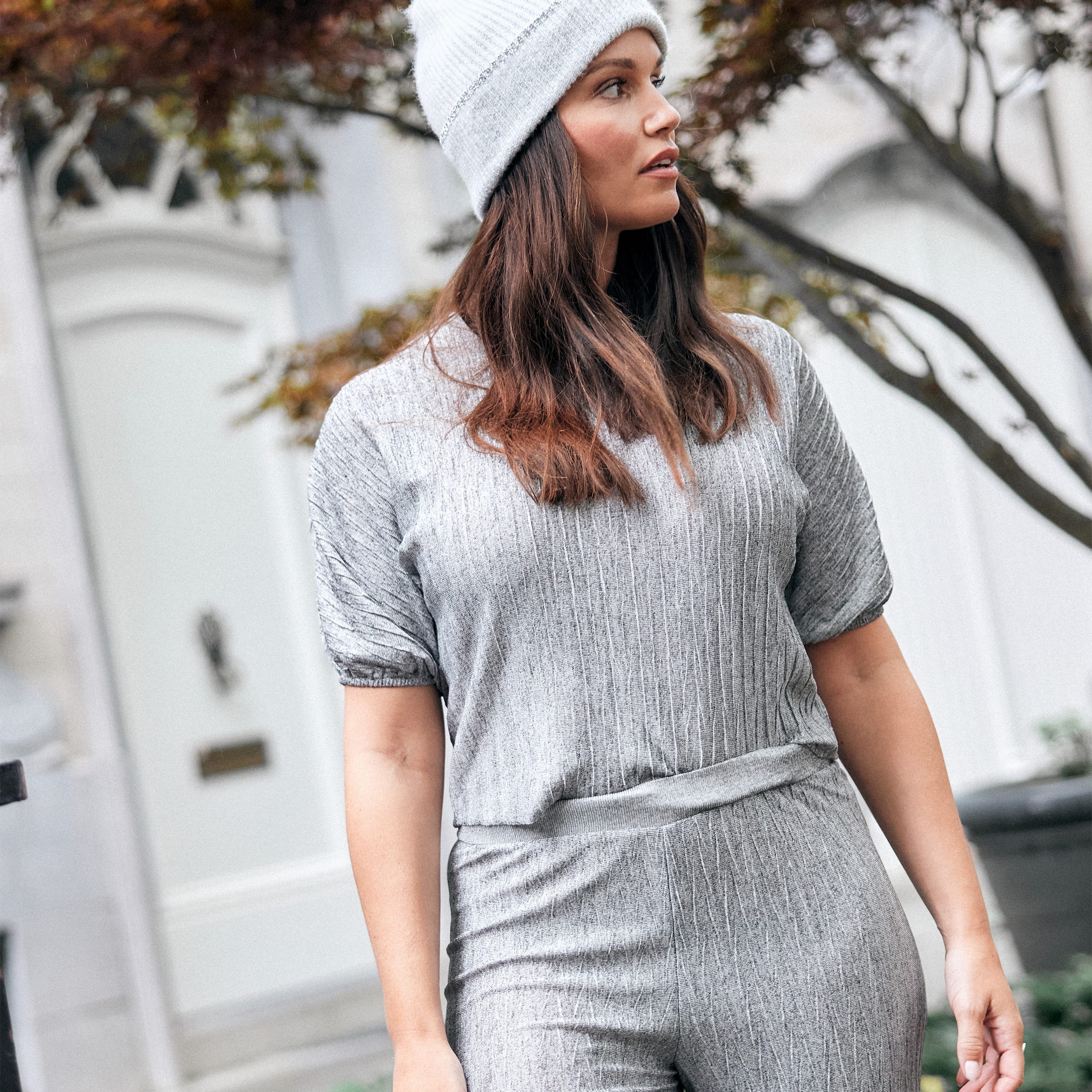 Blouse manches 3/4 plissée gris argent femme