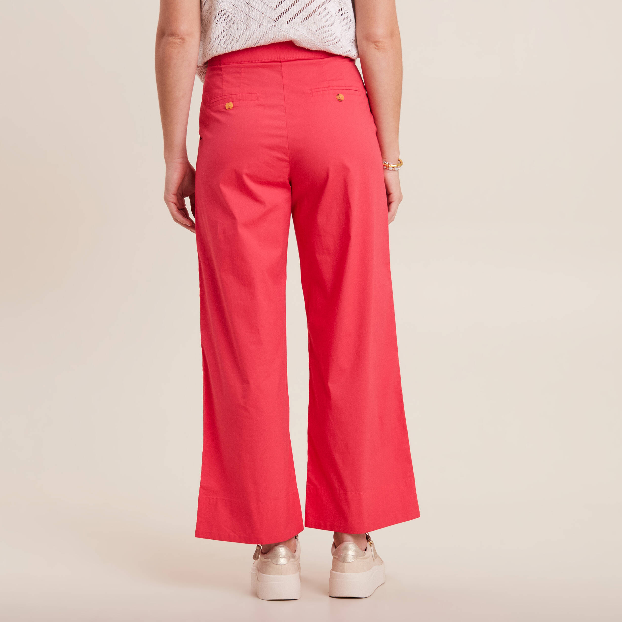 Pantalon flou ceintur&eacute; 7/8&egrave;me rose cerise femme