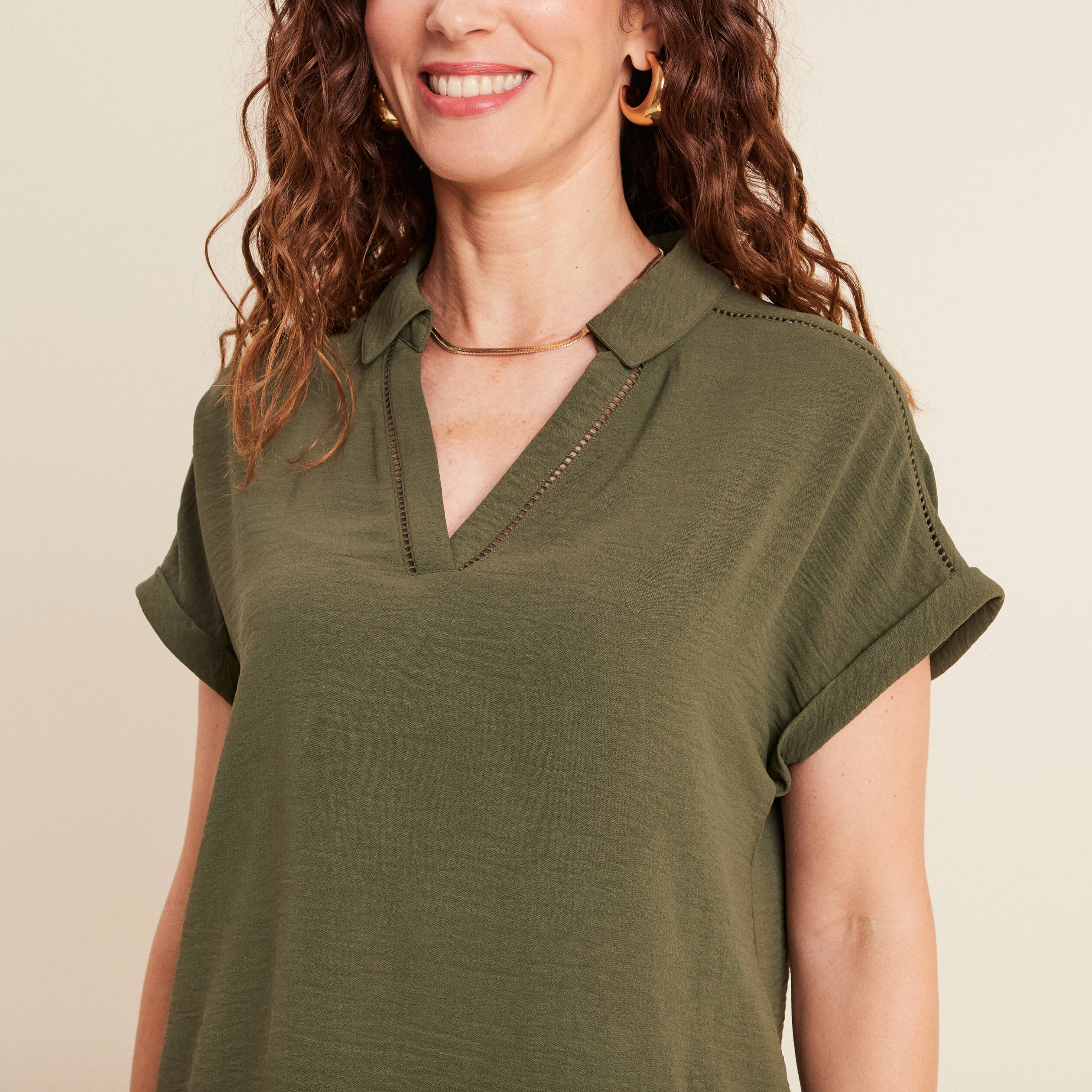 blouse manches courtes vert kaki femme Blouse manches courtes vert kaki femme