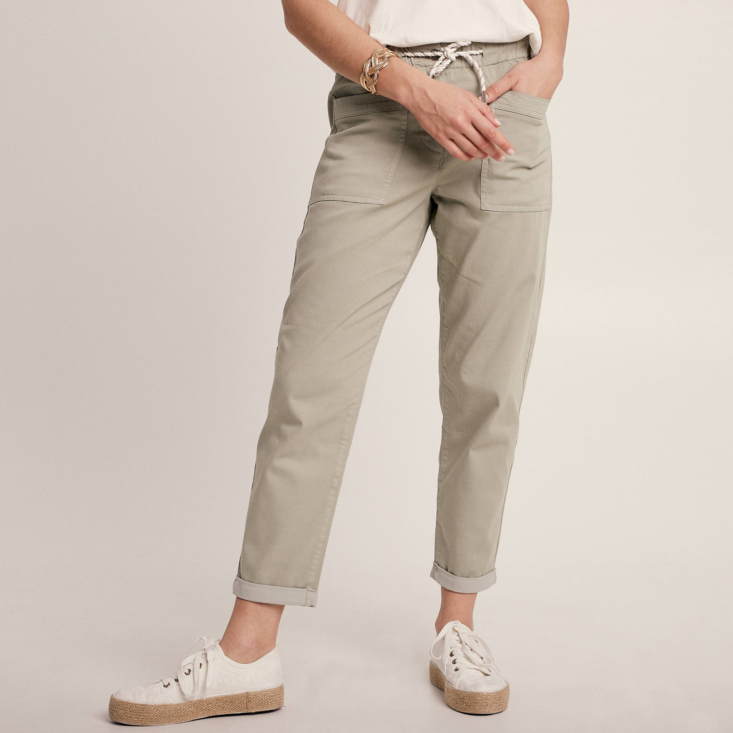 Pantalon coupe mom 7/8&egrave;me vert clair femme