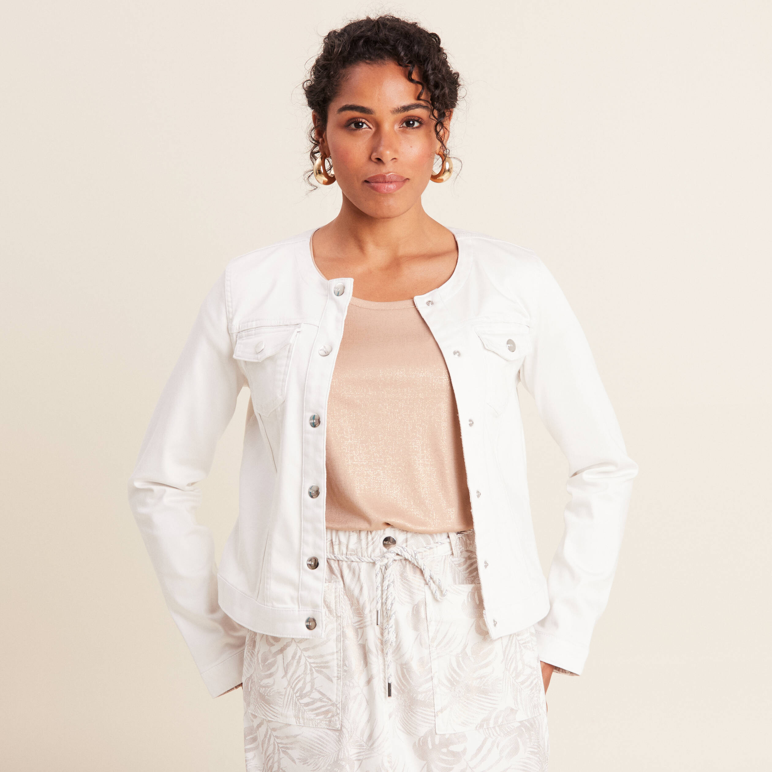 Veste réversible boutonnée ivoire femme