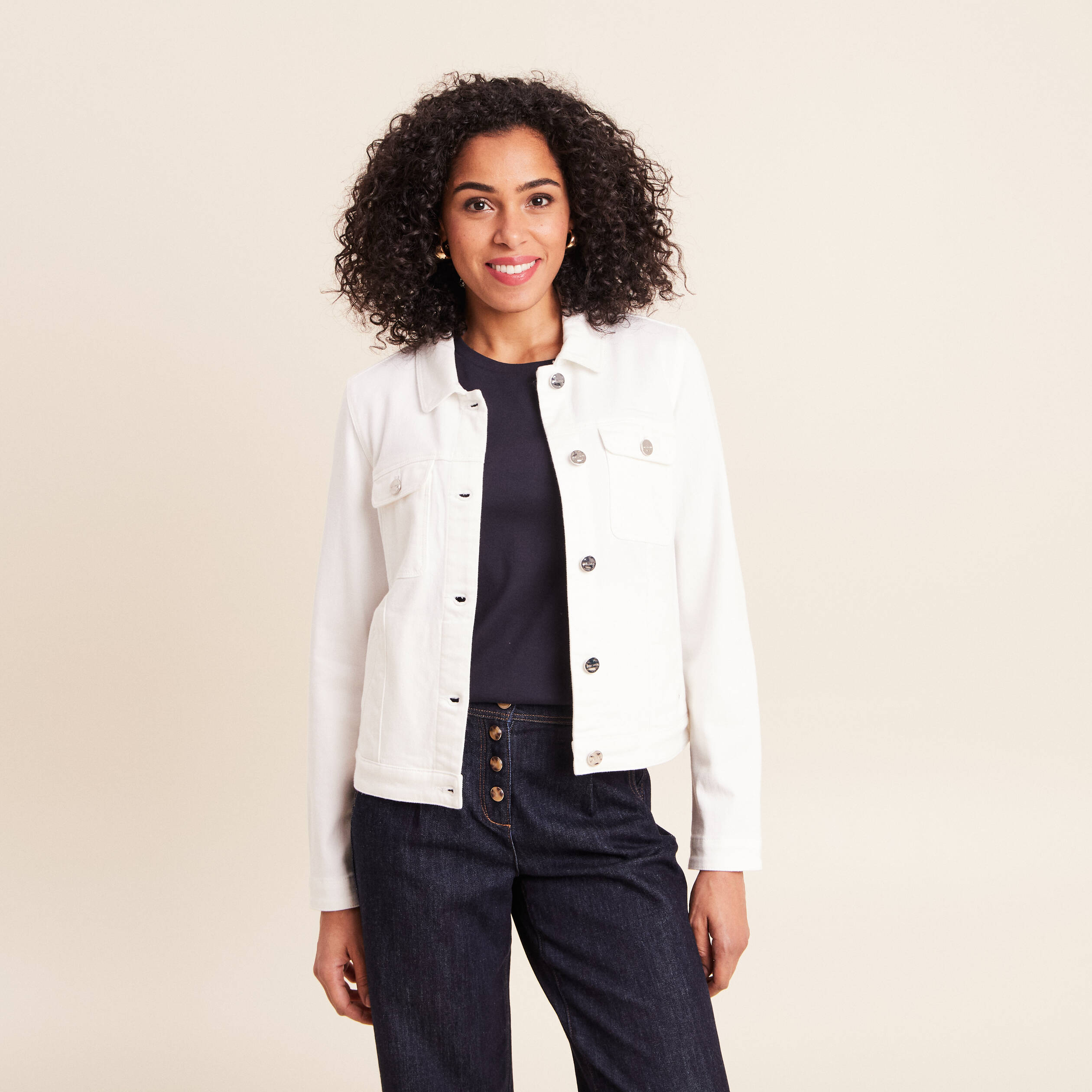 Veste jean manches longues blanc femme