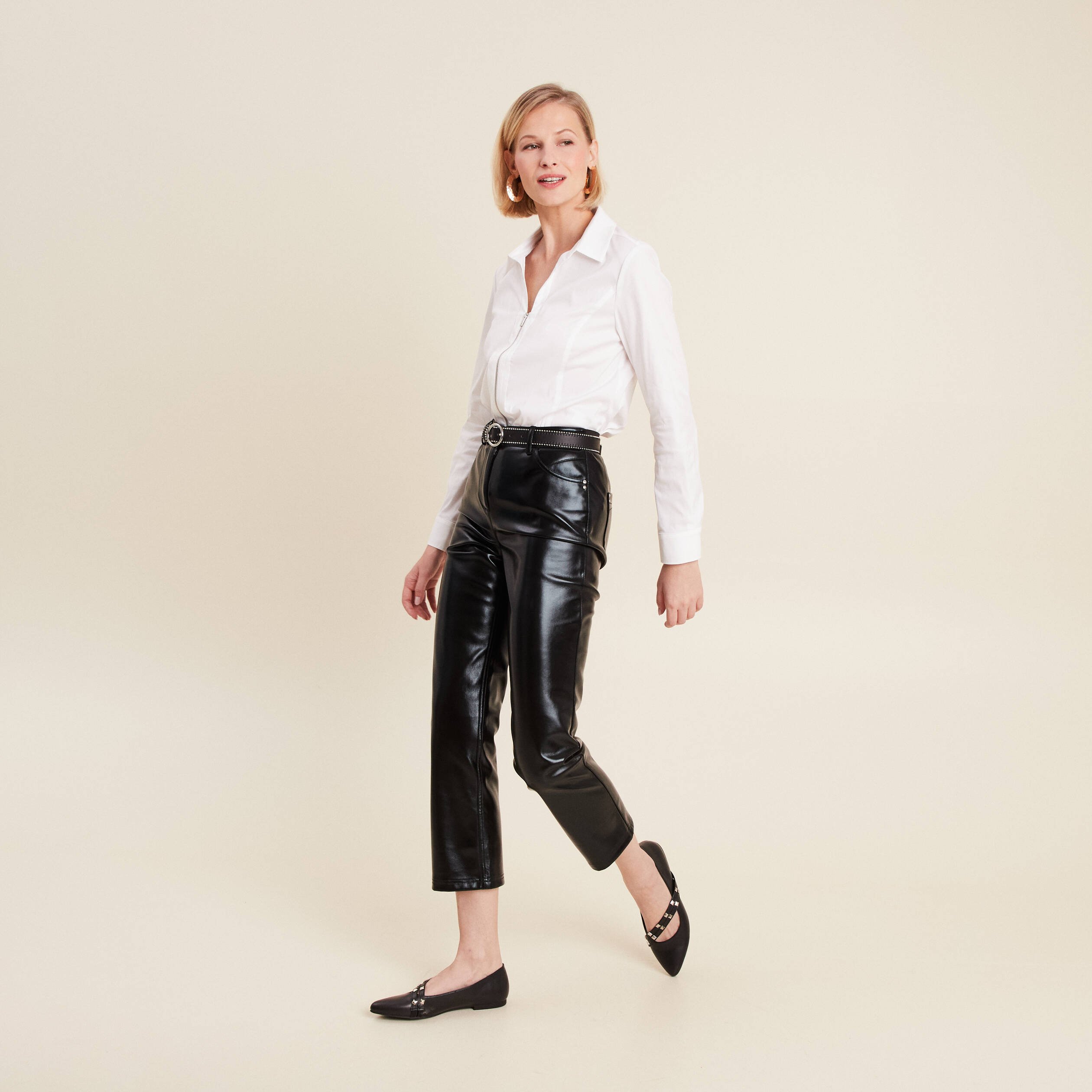 Chemise manches longues zippée blanc femme