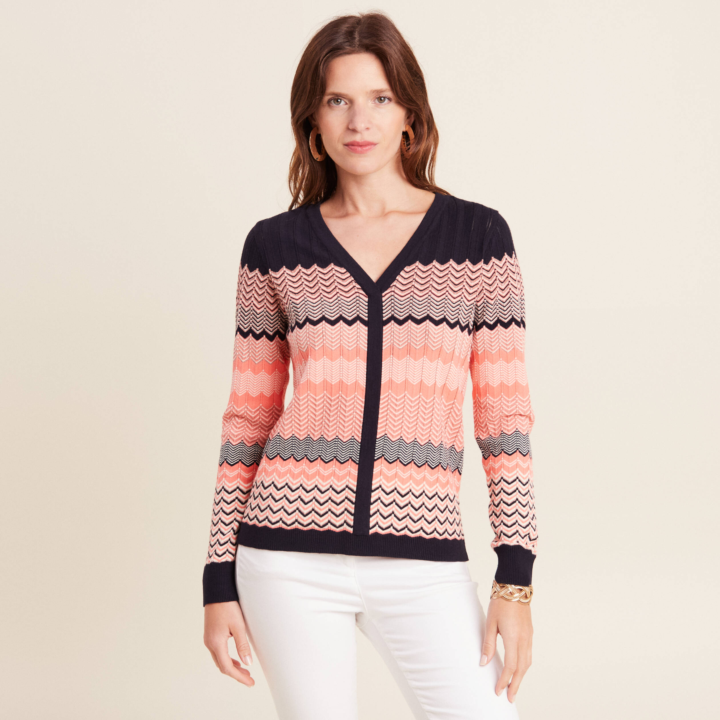 Pull manches longues rose corail femme