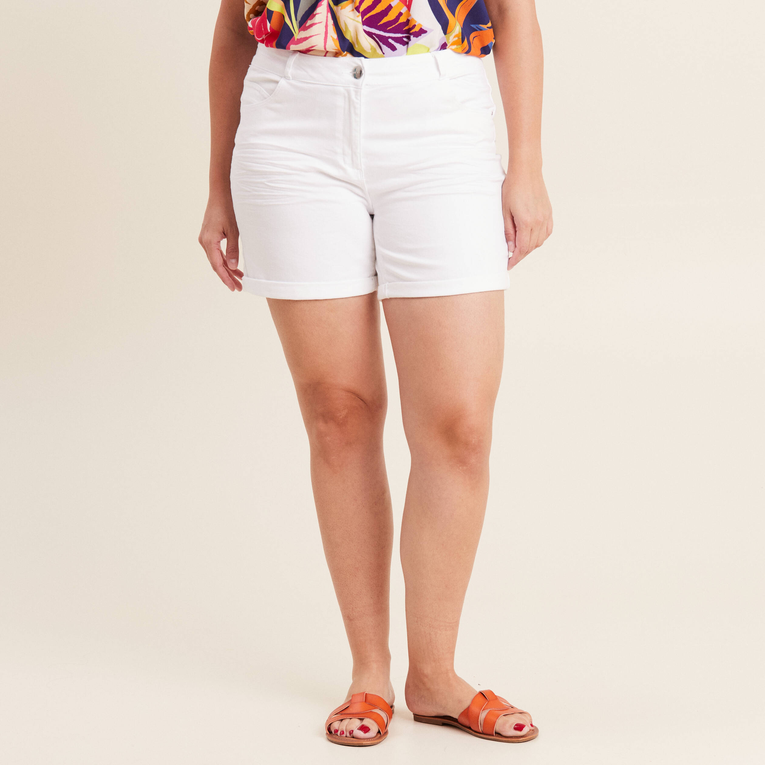Short droit en jean blanc femme