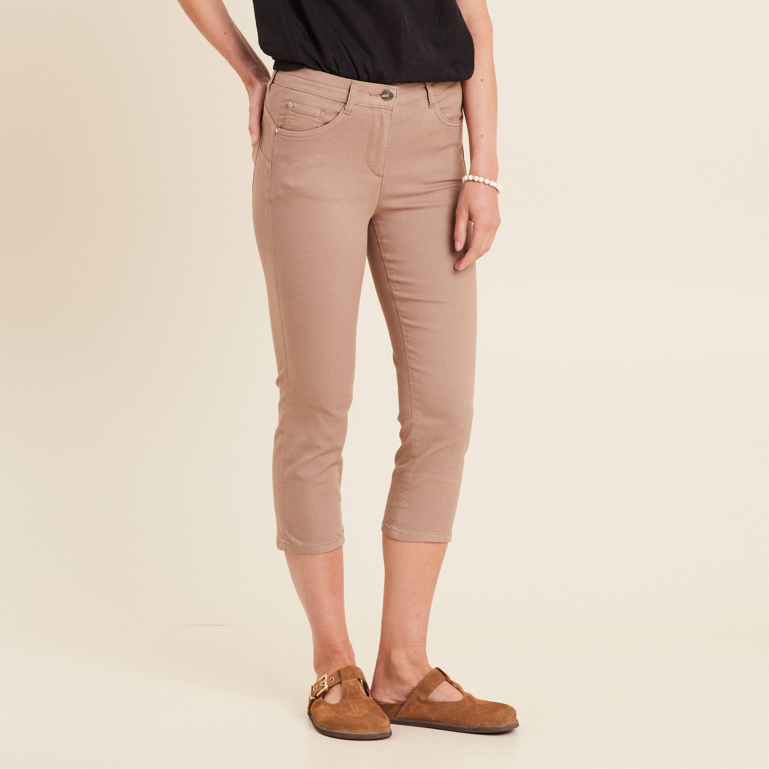 pantacourt droit taille standard taupe femme Pantacourt droit taille standard taupe femme