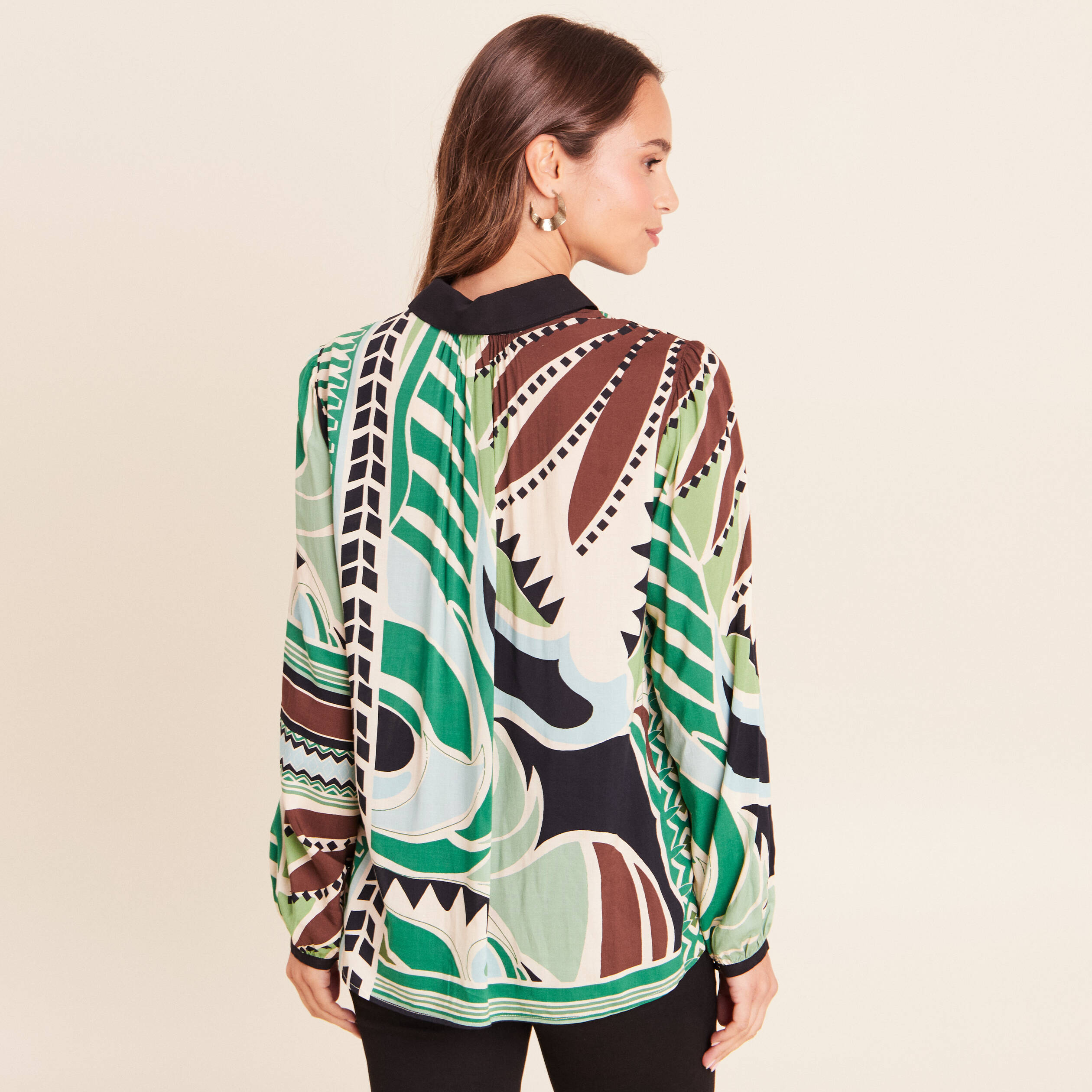 Chemise fluide manches longues vert femme