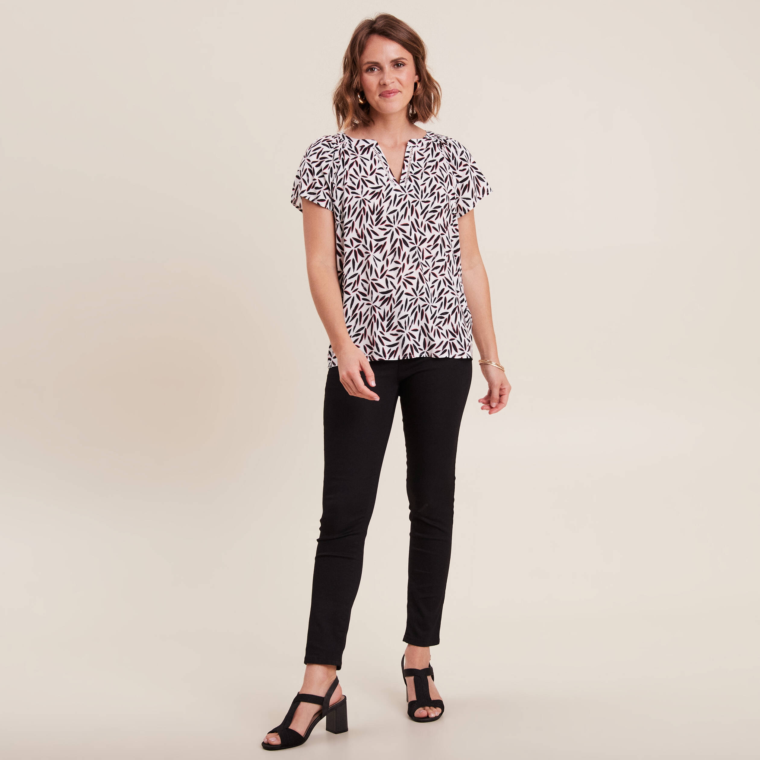 Blouse manches courtes beige femme