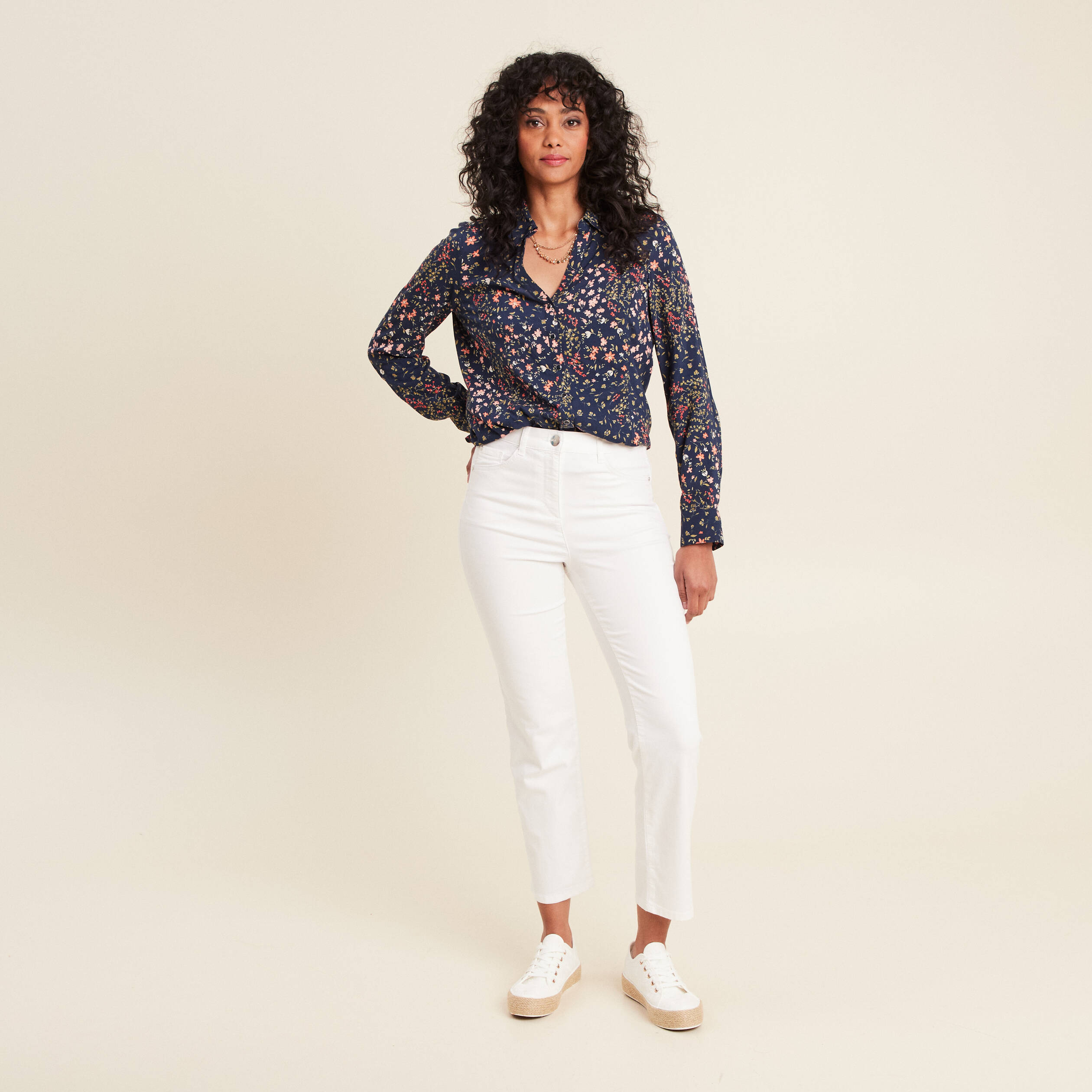 Chemise manches longues bleu marine femme