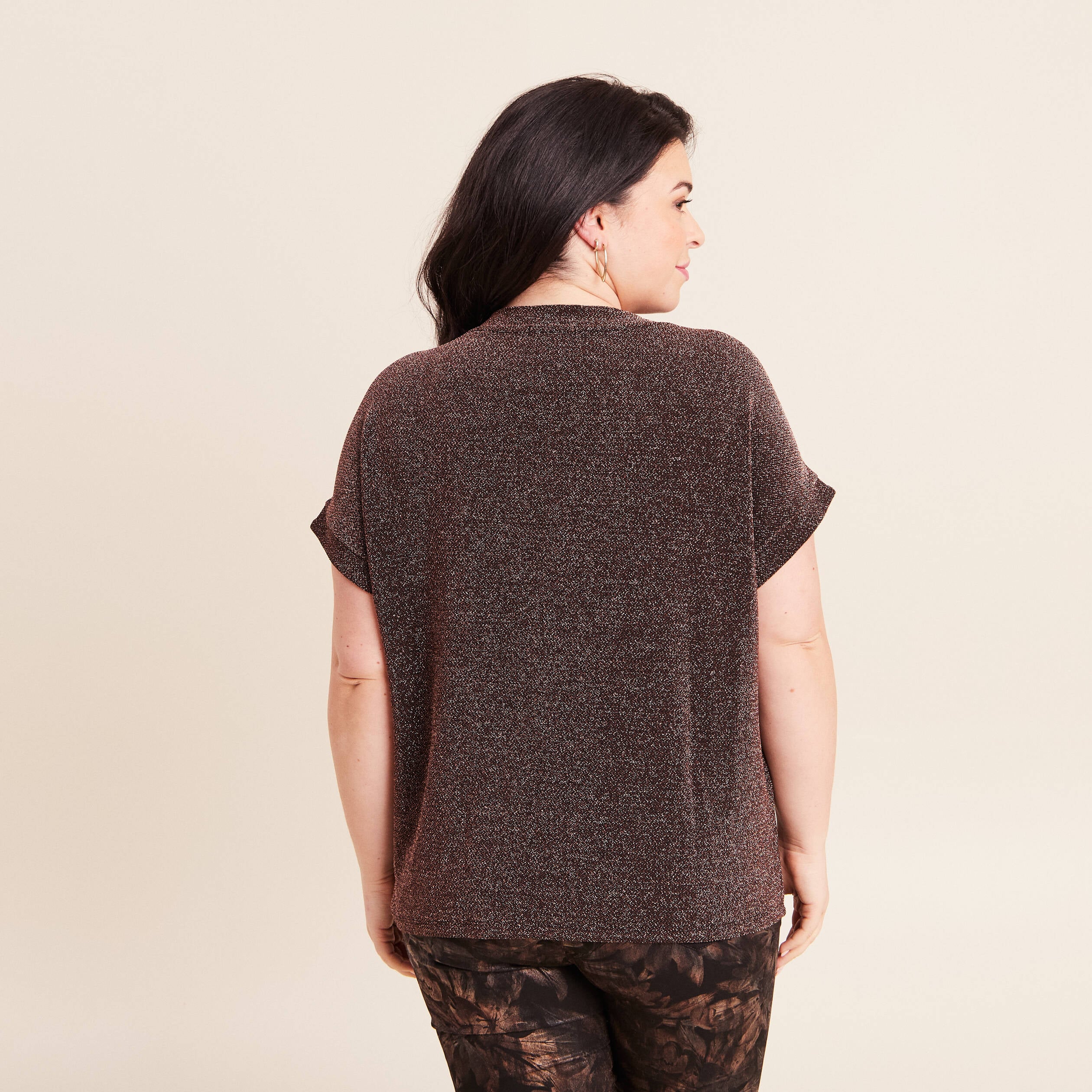 T-shirt manches courtes couleur cuivre femme