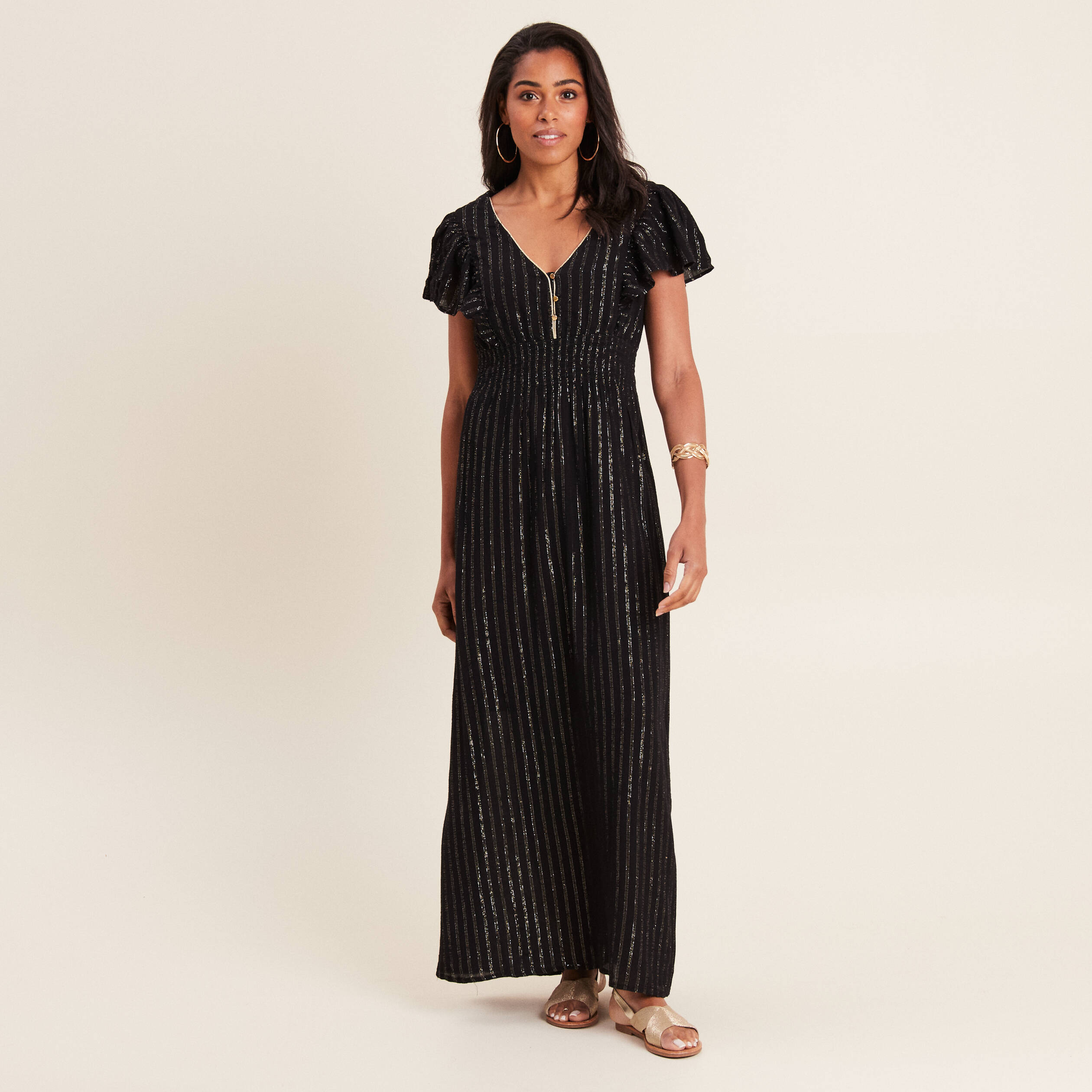 Robe longue droite fluide noir femme