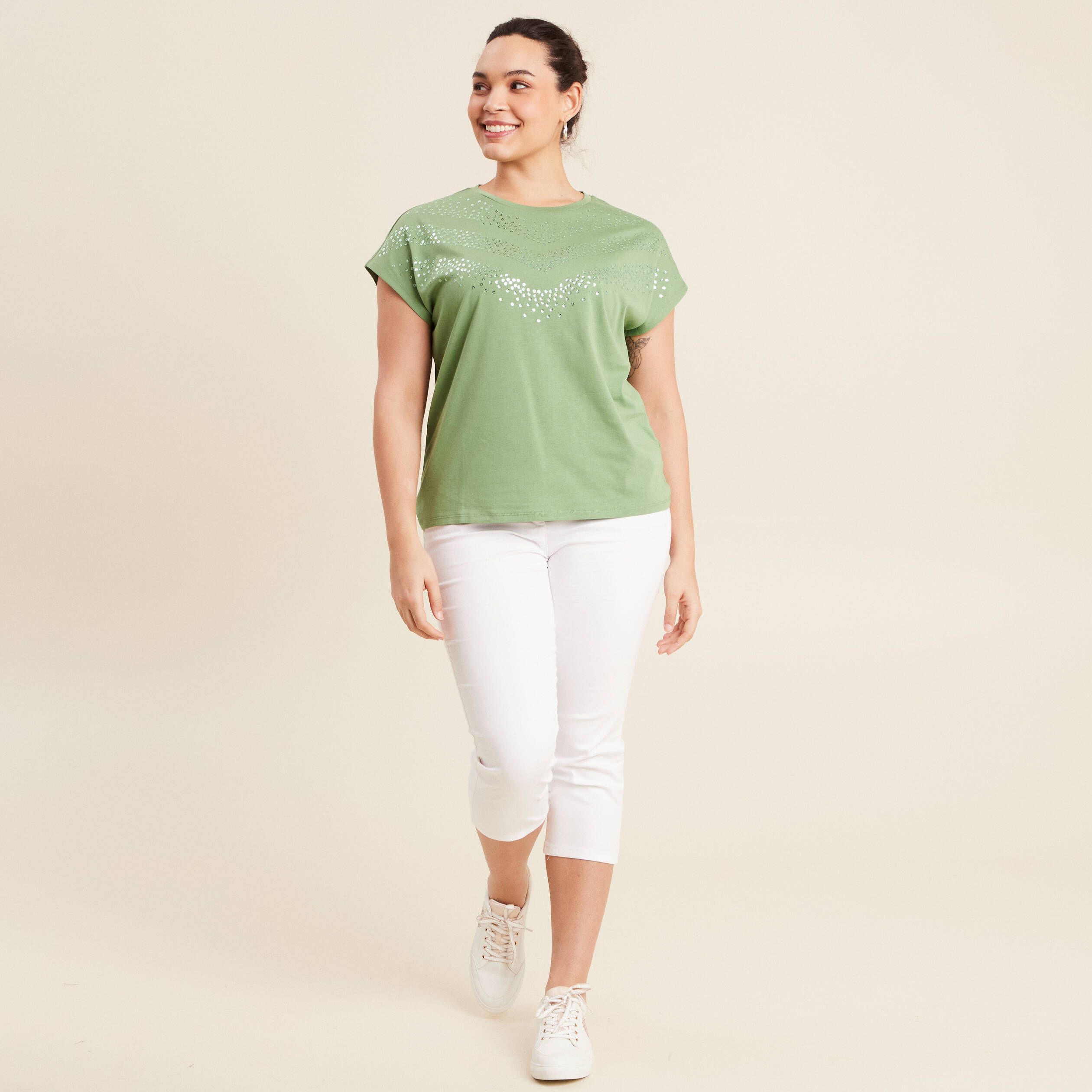 T-shirt manches courtes vert femme