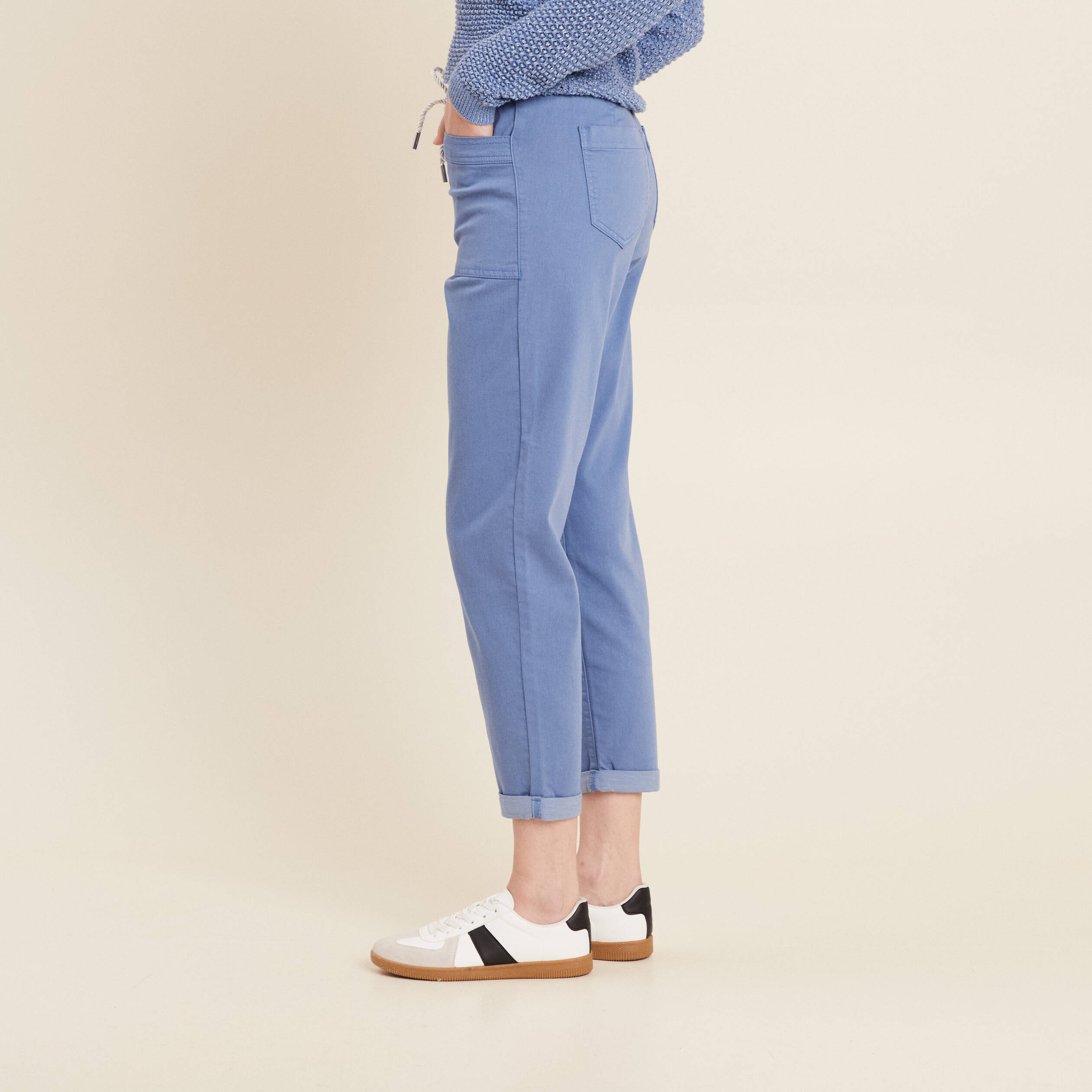 pantalon coupe droite a coulisse bleu ciel femme Pantalon coupe droite à coulisse bleu ciel femme