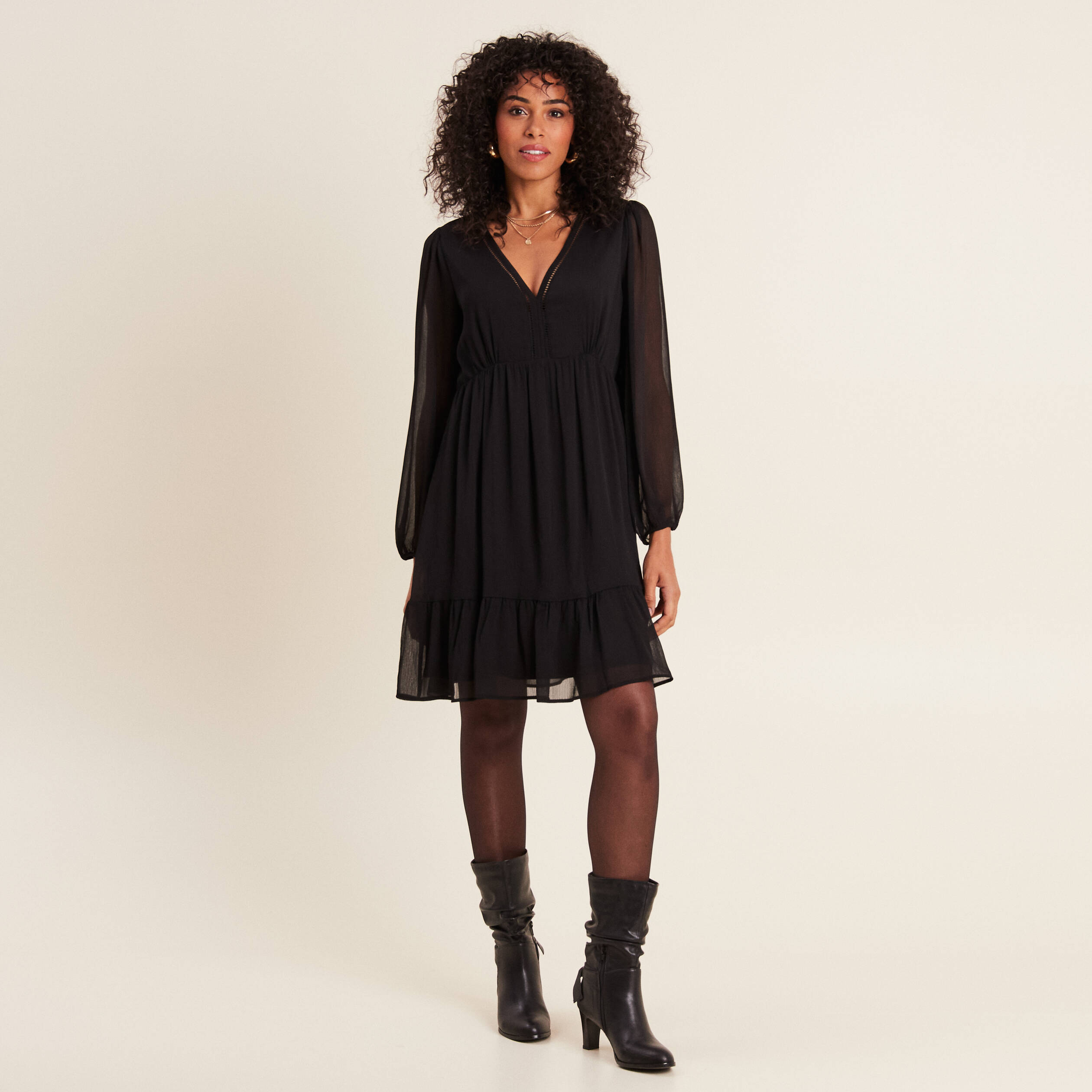 Bréal Robe Fluide Noire Femme Robe Noire Robe Longue Droite