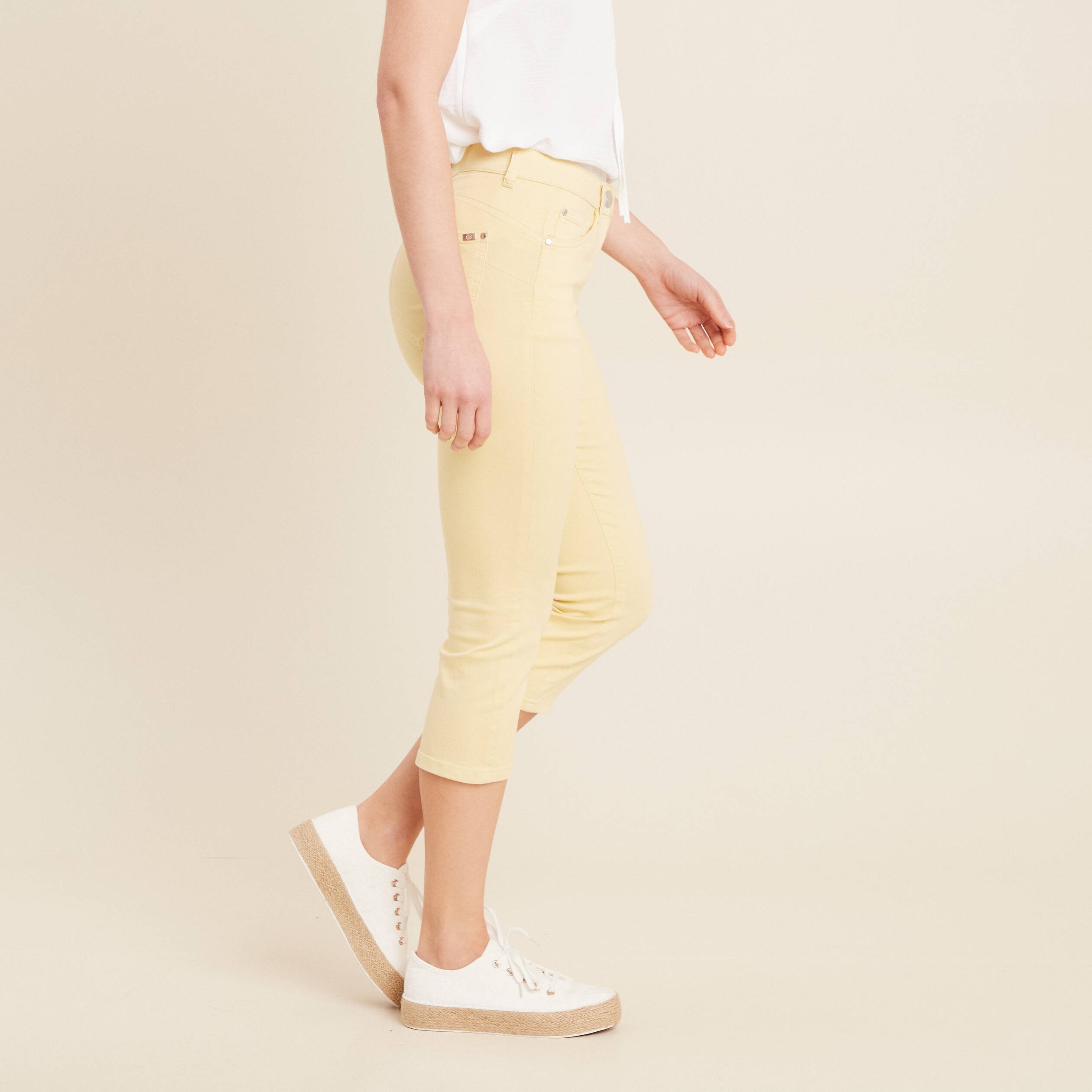 Pantacourt droit taille standard jaune clair femme