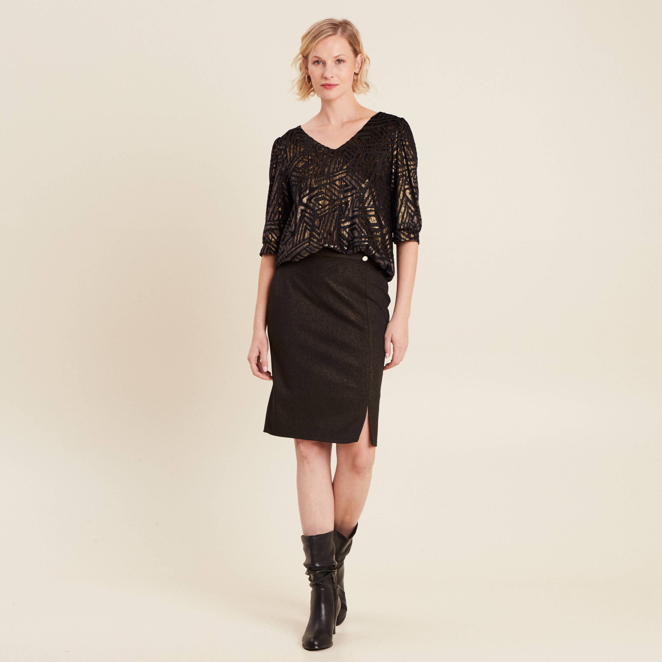 Jupe droite irisée noir femme