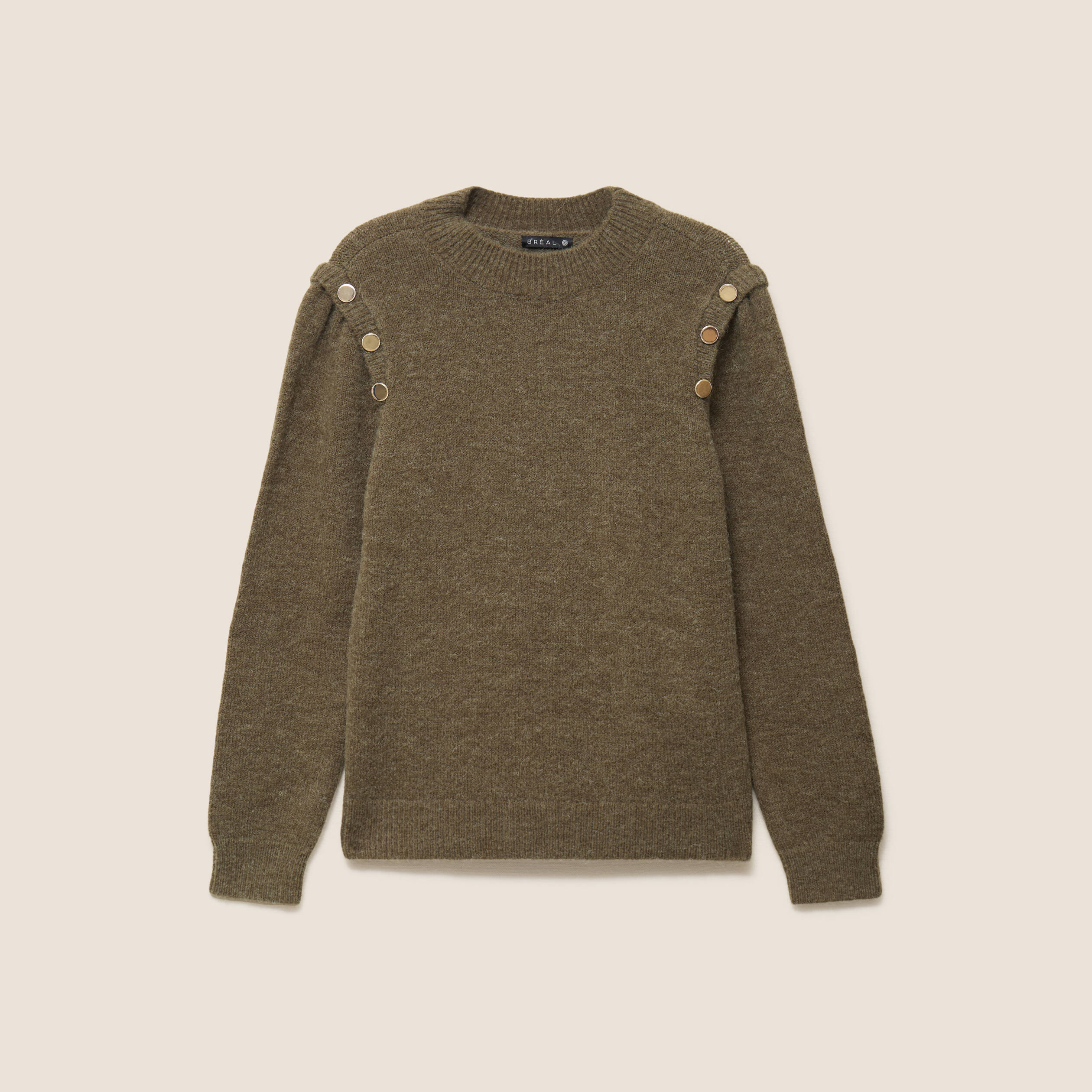Pull col rond manches longues vert kaki femme