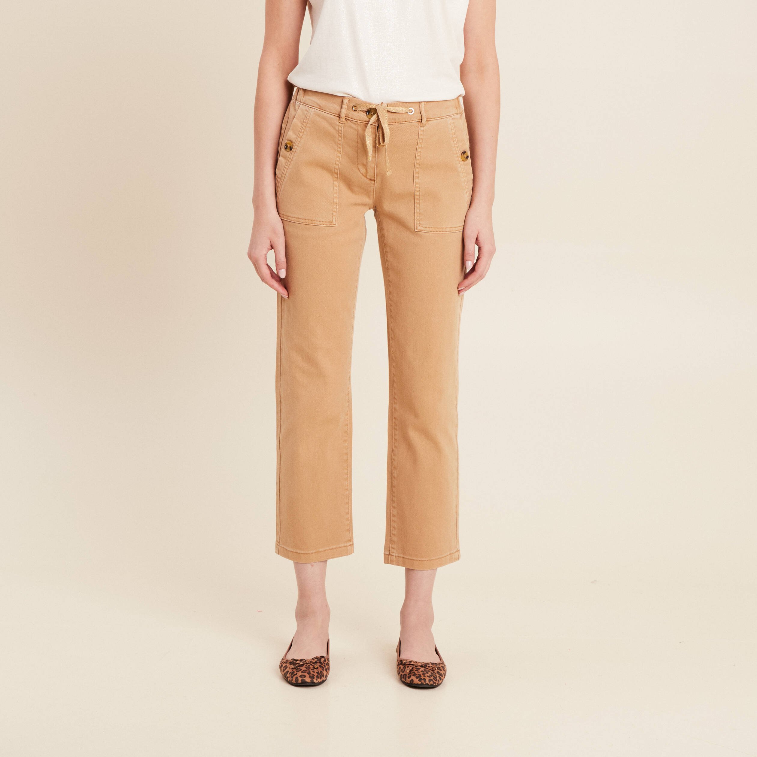 jean ajuste 78eme marron clair femme Jean ajusté 7/8ème marron clair femme