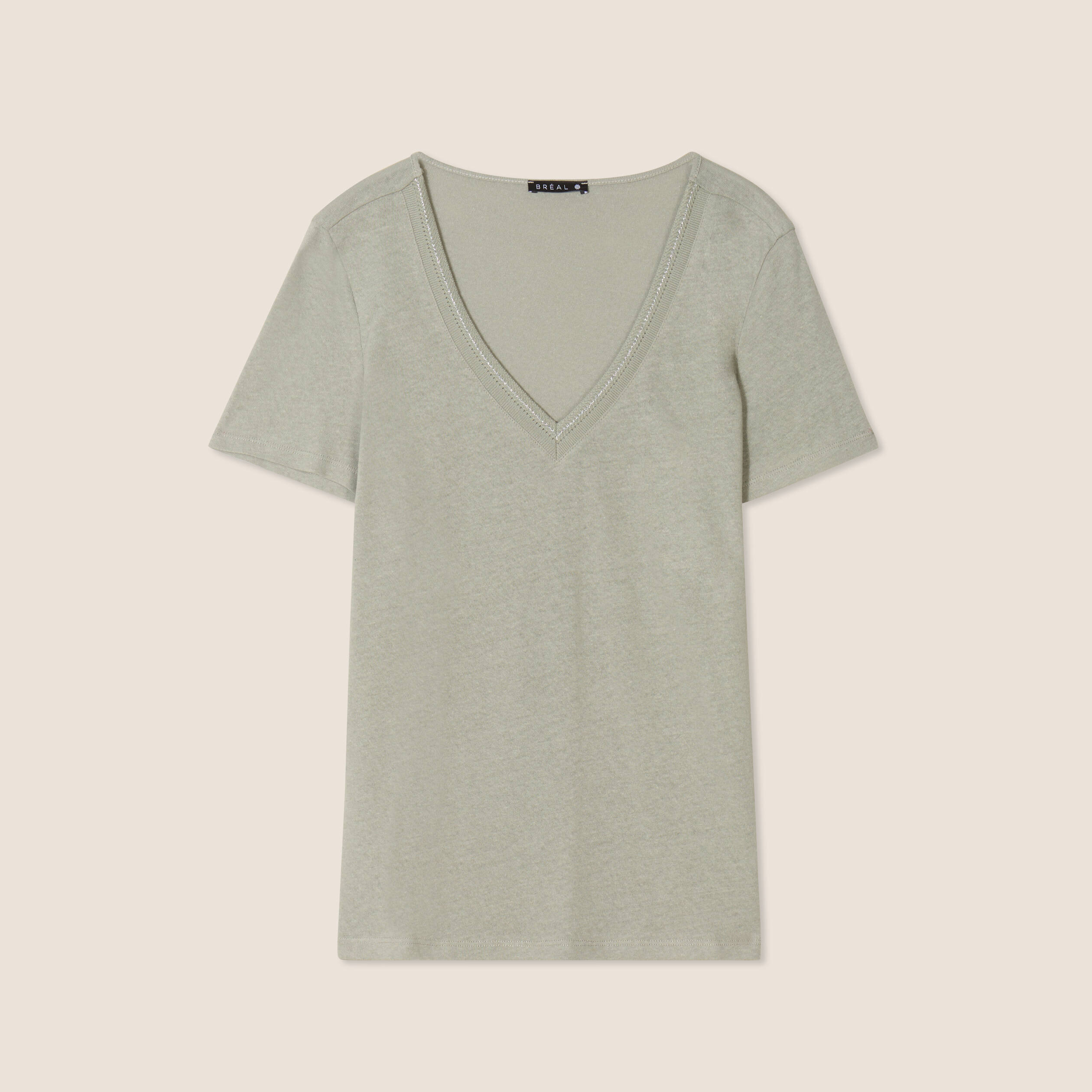 T-shirt manches courtes col en V vert clair femme