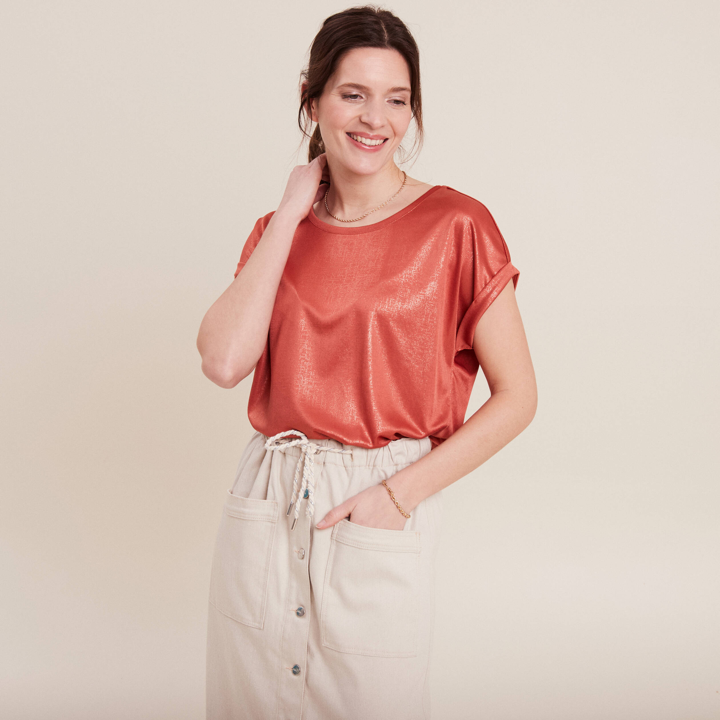T-shirt manches courtes vieux rose femme