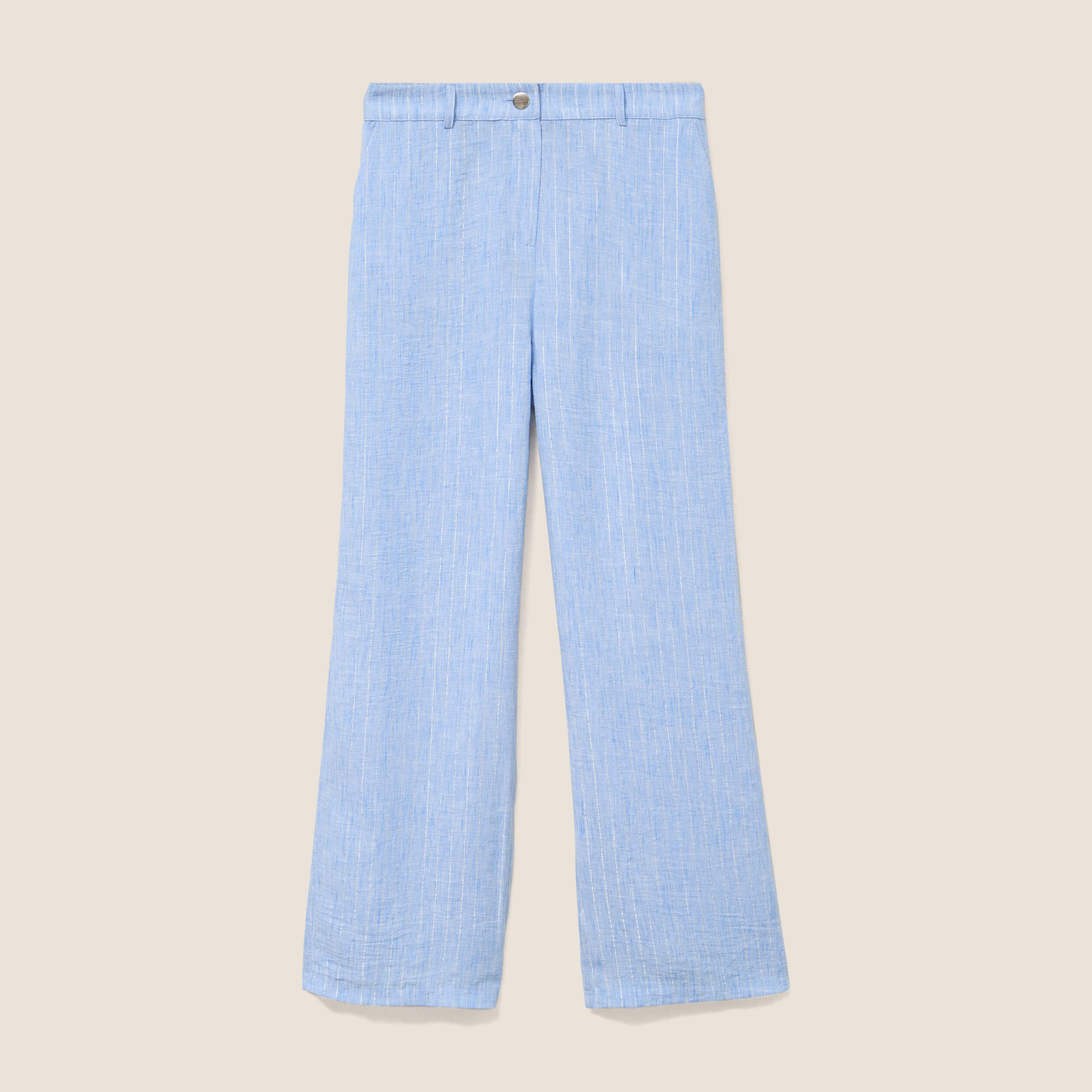 Pantalon large taille haute bleu femme
