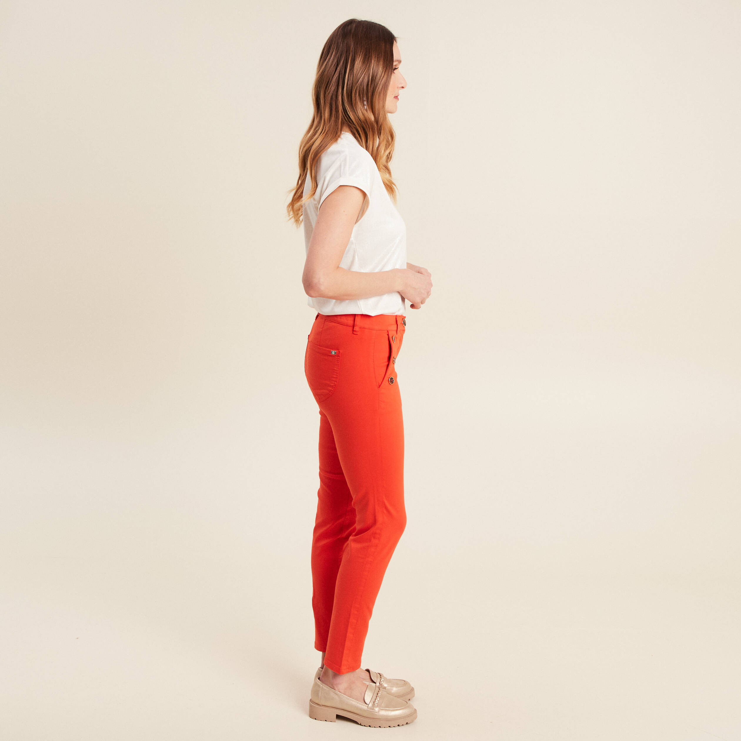 Pantalon ajusté 7/8ème orange foncé femme