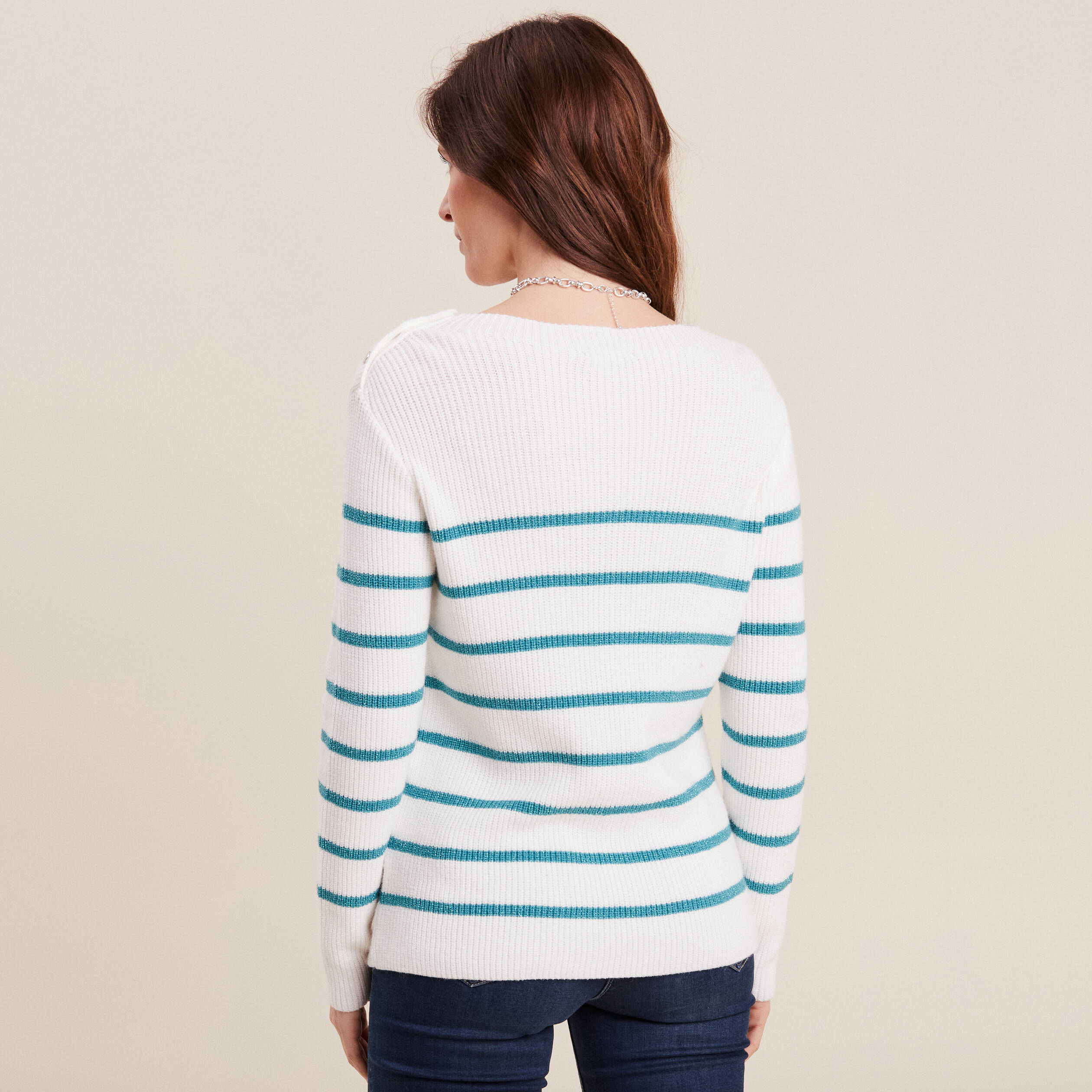 Pull confectionné en France bleu canard femme