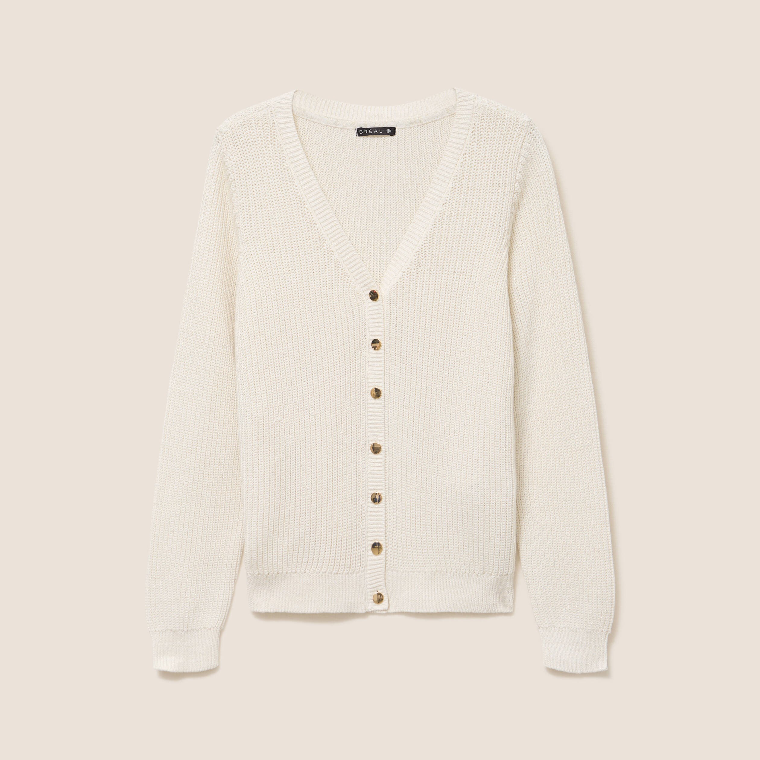 Gilet col v manches longues ecru femme