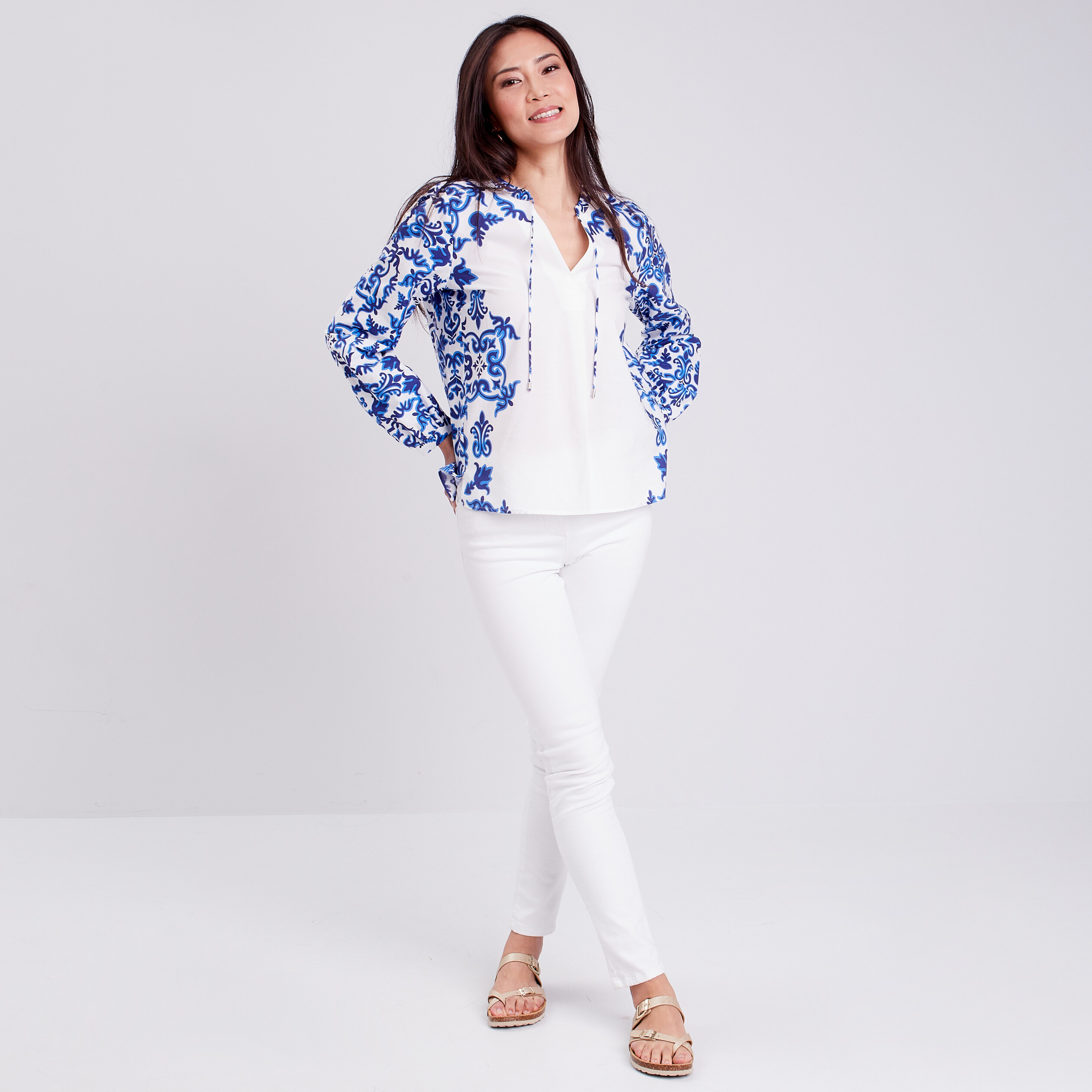 Blouse manches longues bleu femme