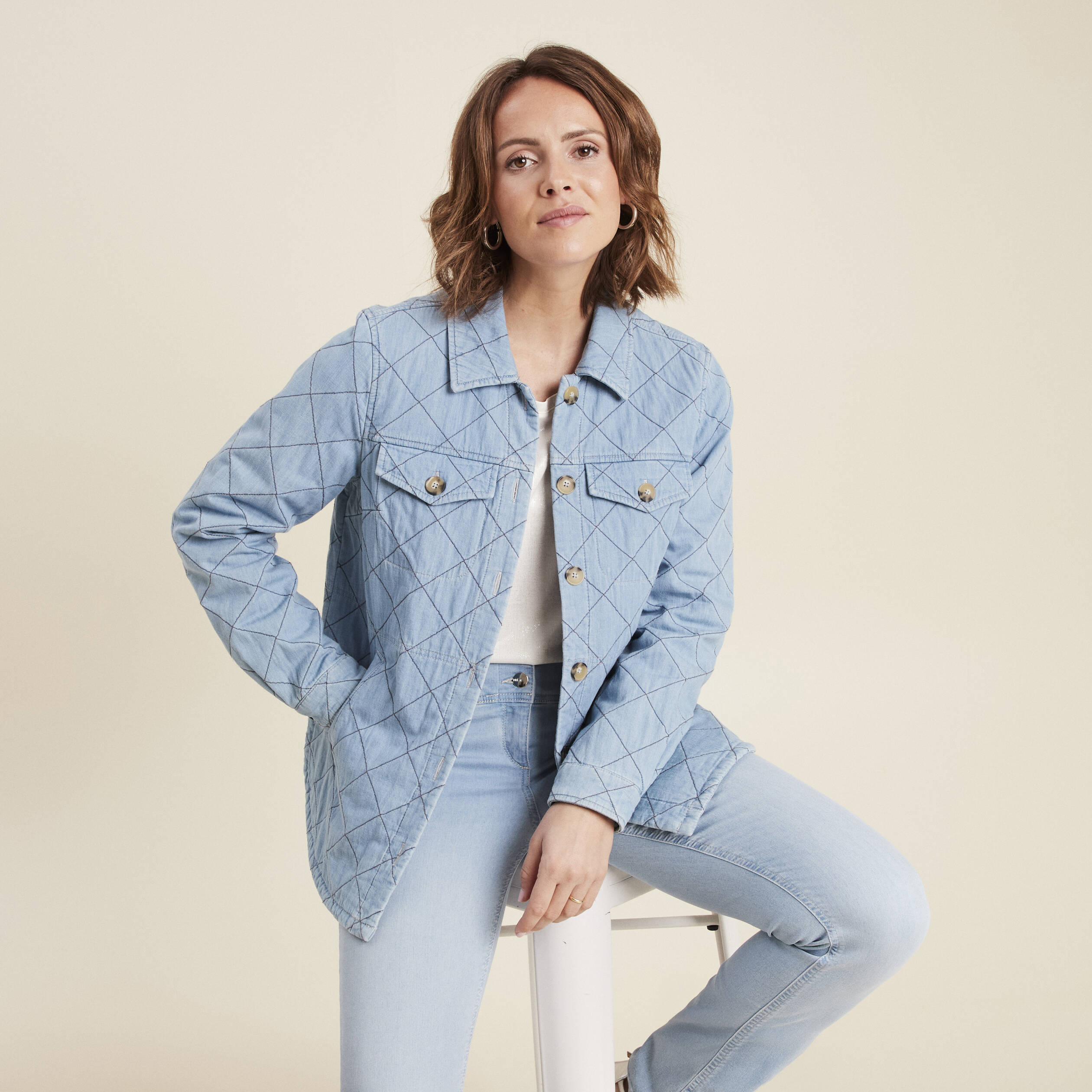 Surchemise manches longues denim double stone femme