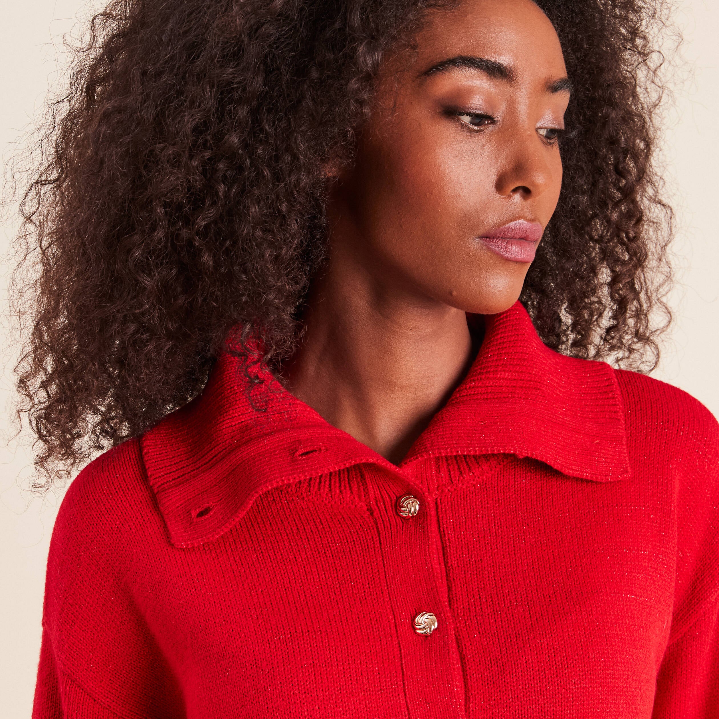 Pull col camionneur rouge femme