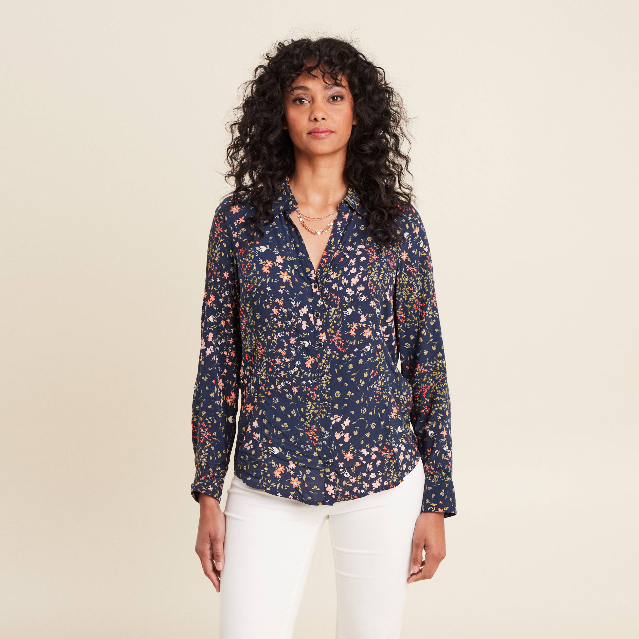 Chemise manches longues bleu marine femme