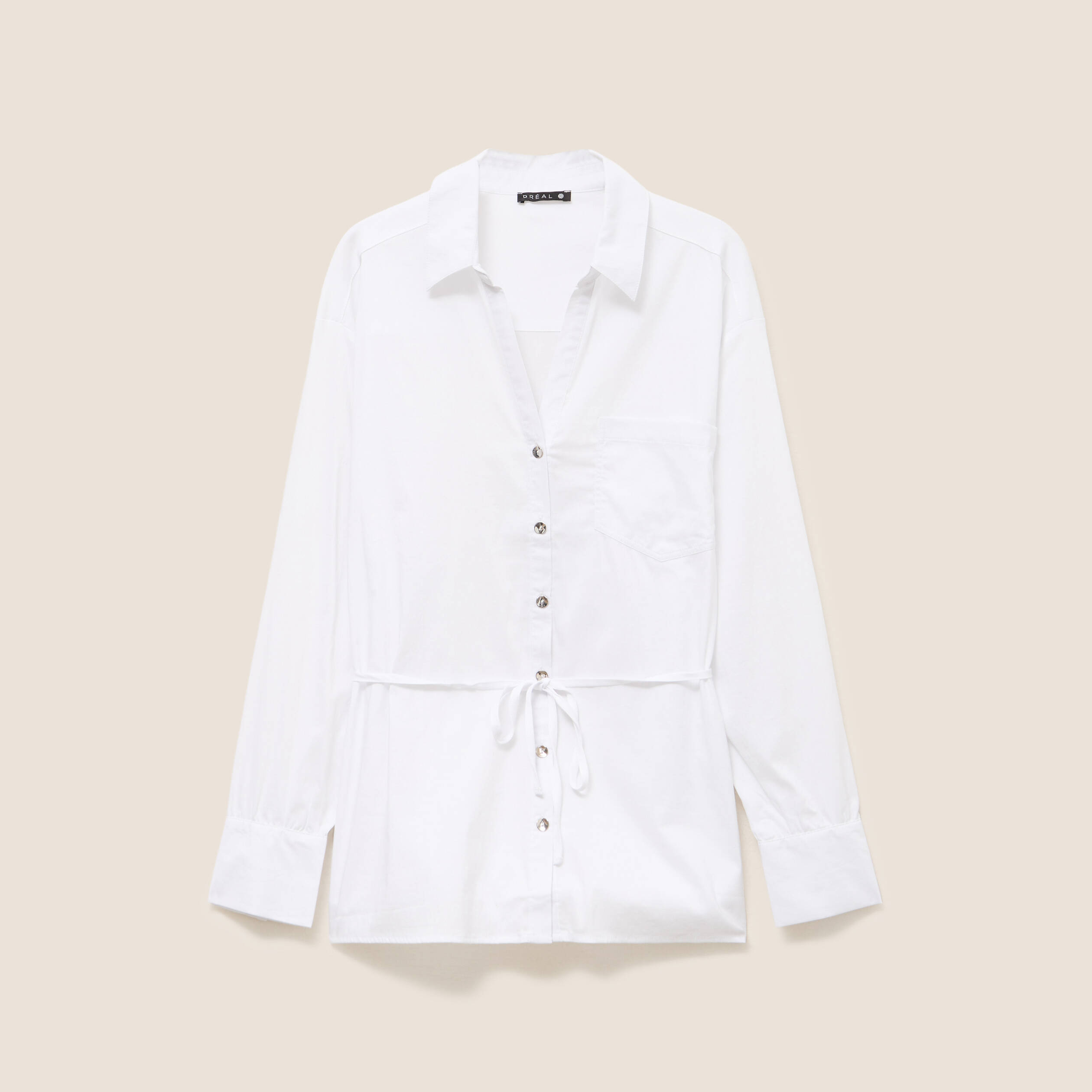 Tunique droite longue col chemise blanc femme