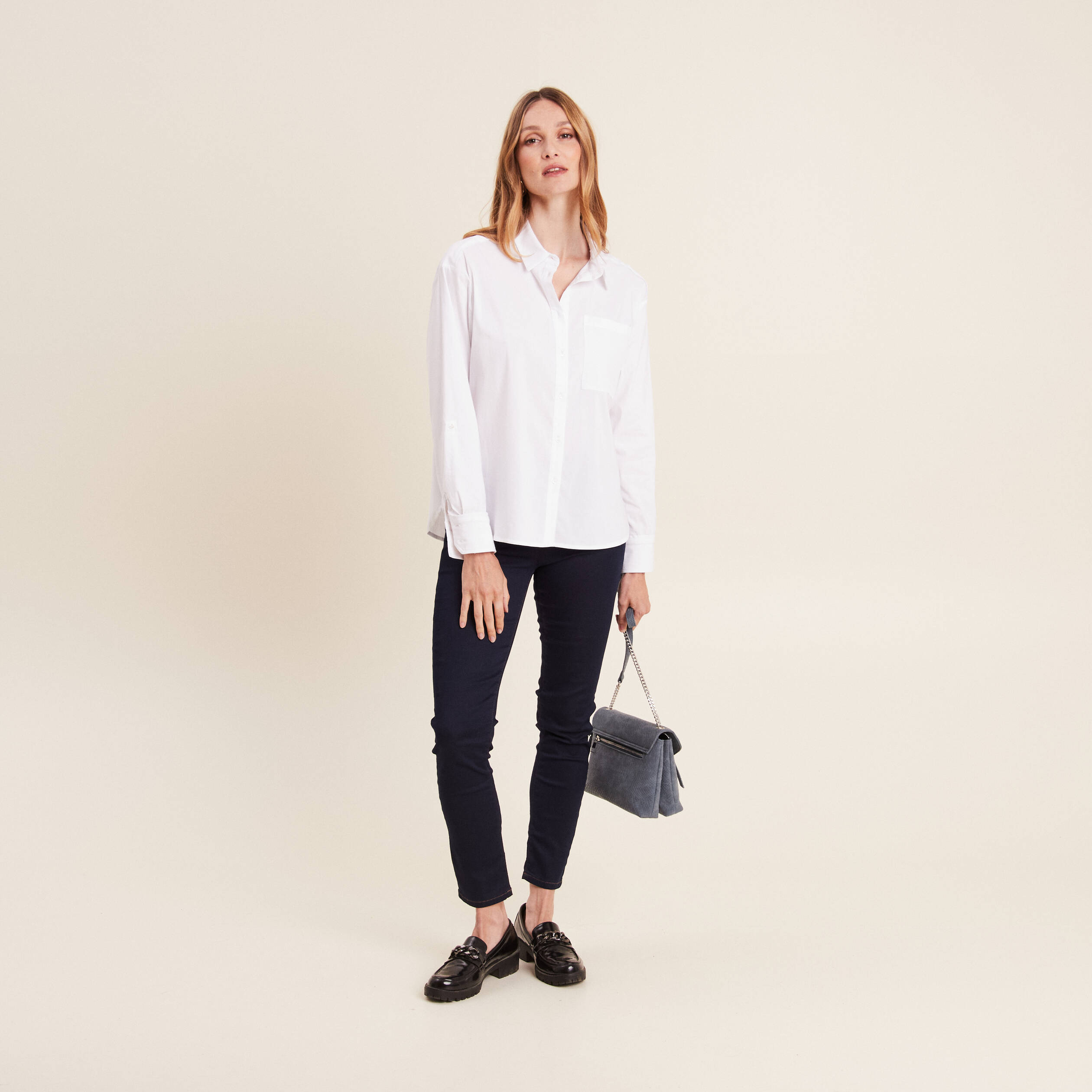 Chemise manches longues ecru femme