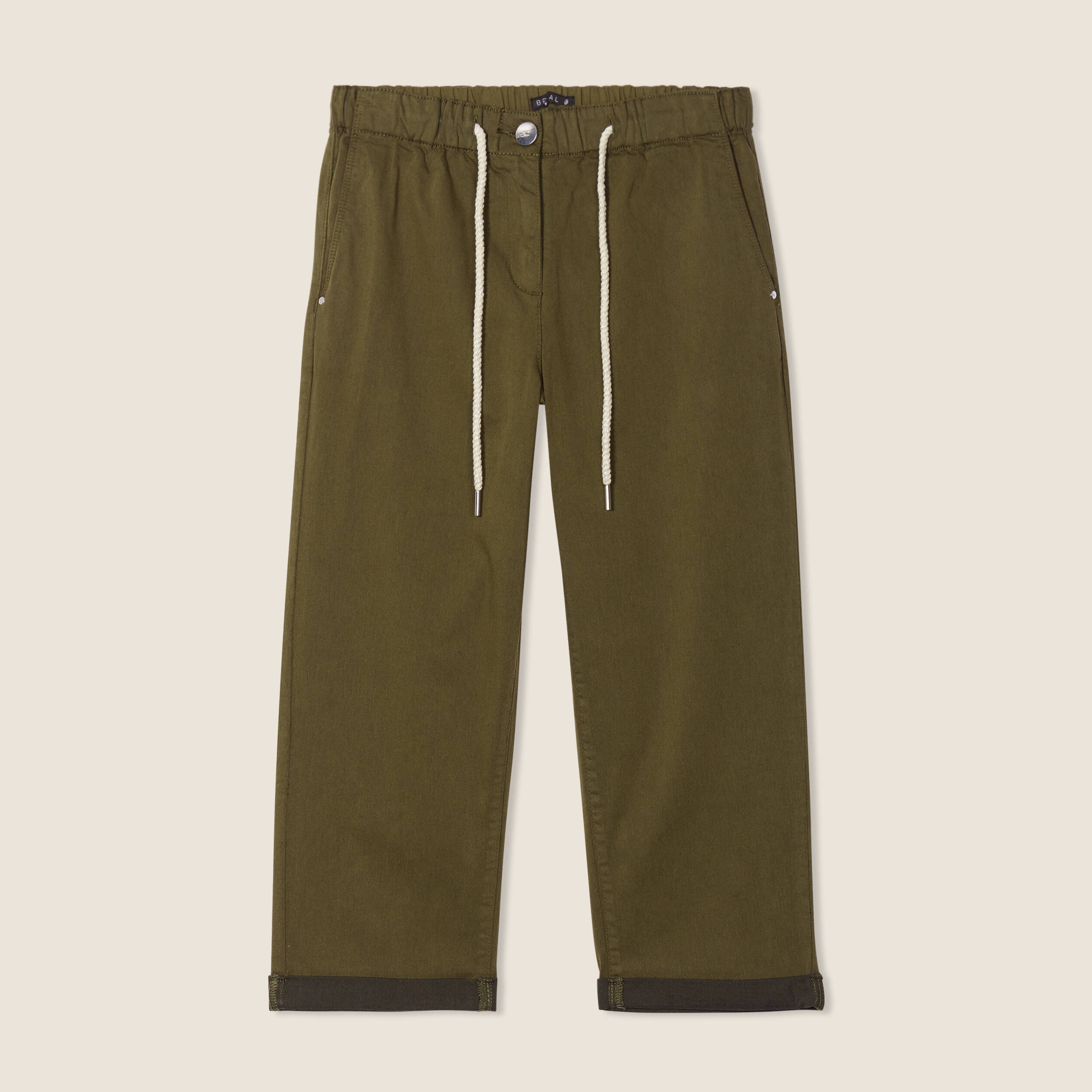 Pantacourt large taille haute vert olive femme