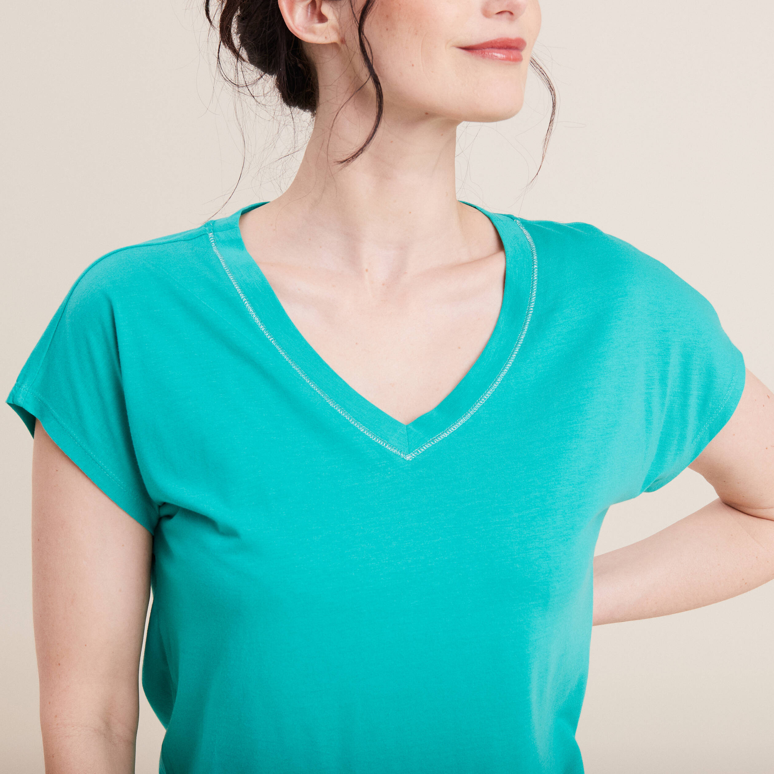 T-shirt manches courtes vert turquoise femme