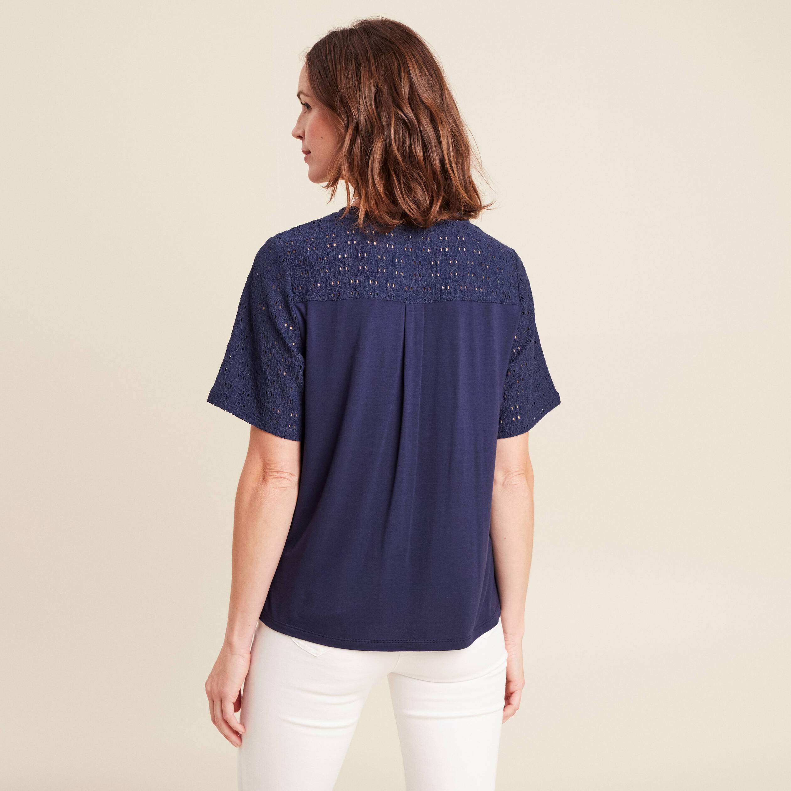 blouse col v manches courtes bleu marine femme Blouse col V manches courtes bleu marine femme
