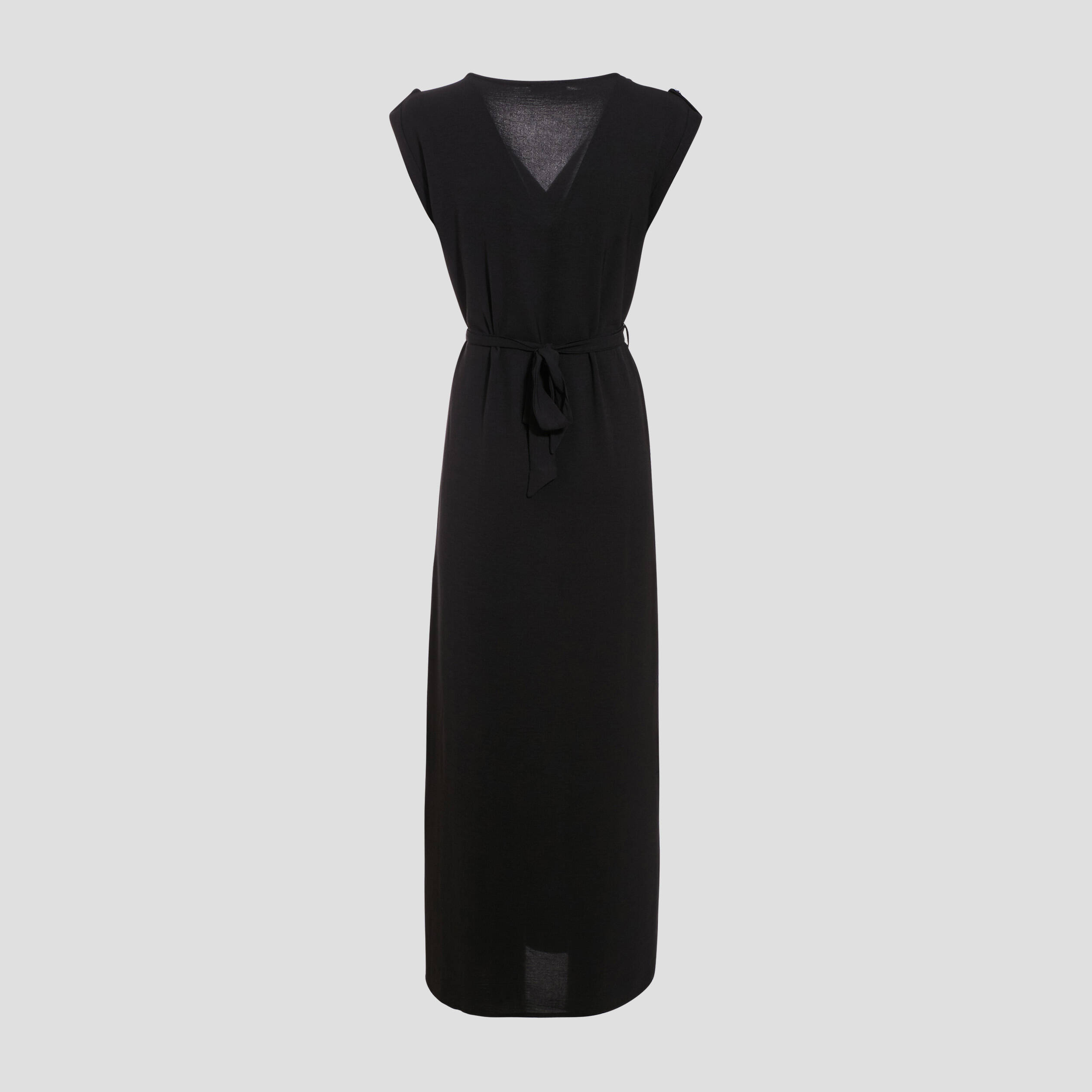 Robe longue droite ceinturee noir femme Breal