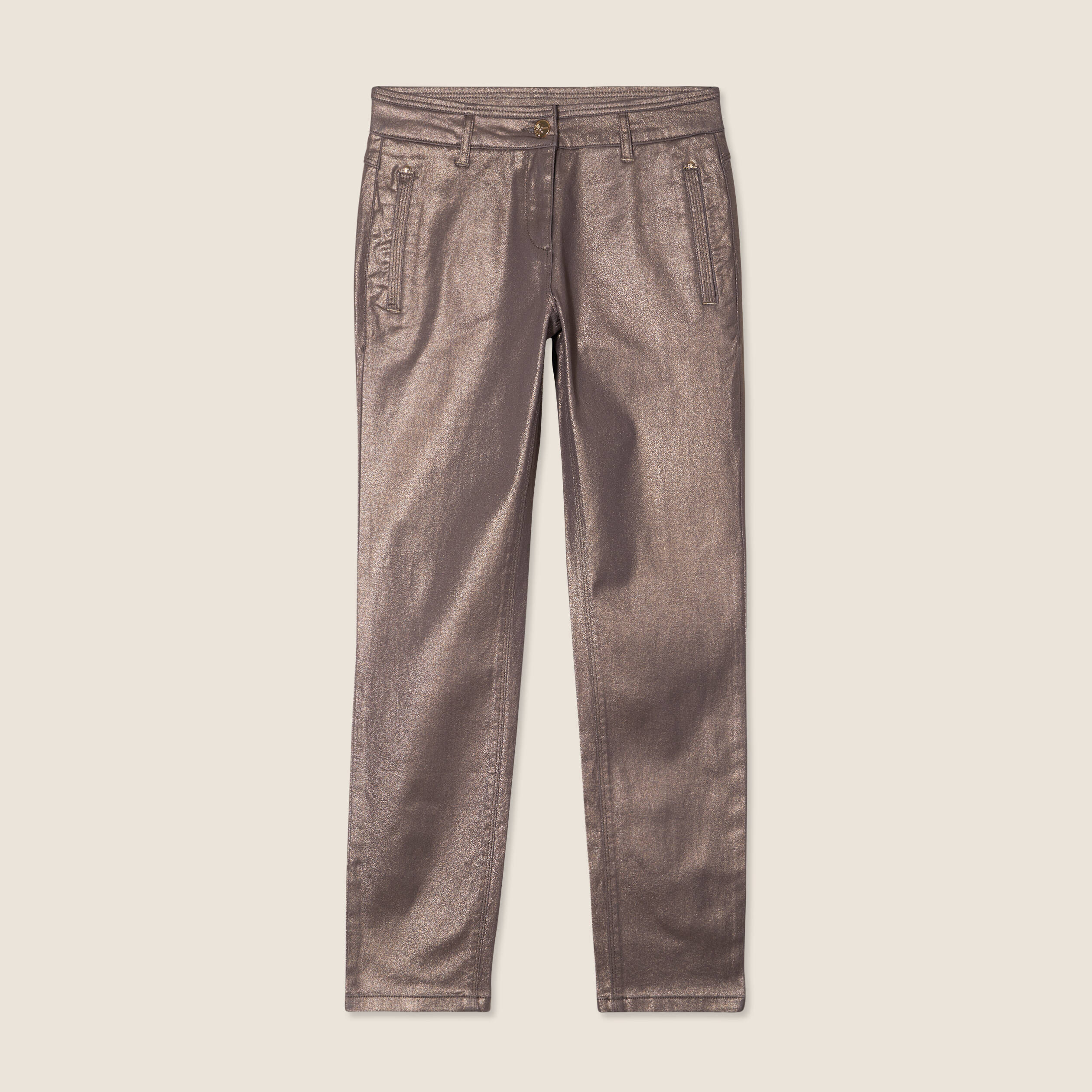 Pantalon ajusté enduit 7/8ème sable femme