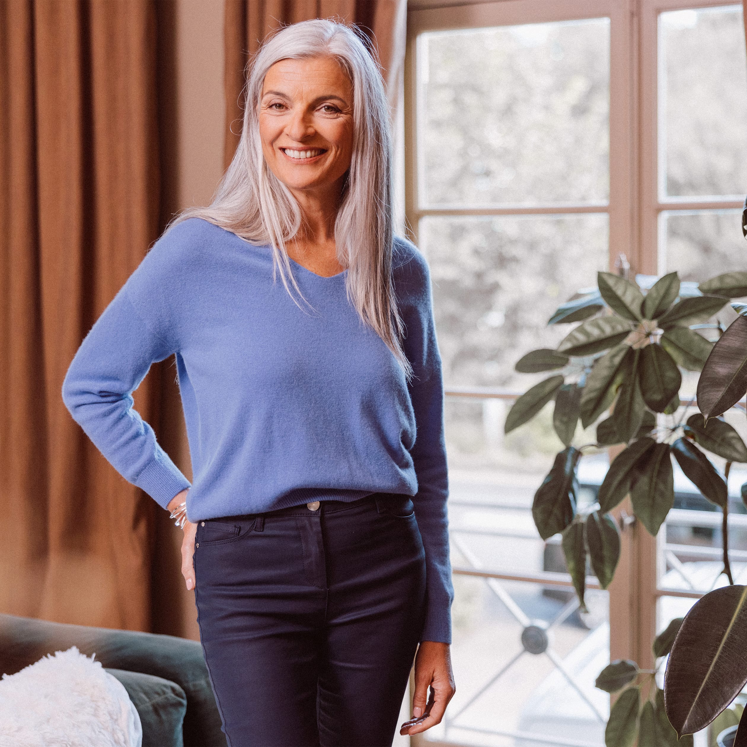 pull en cachemire manches longues bleu violet femme Pull en cachemire manches longues bleu violet femme