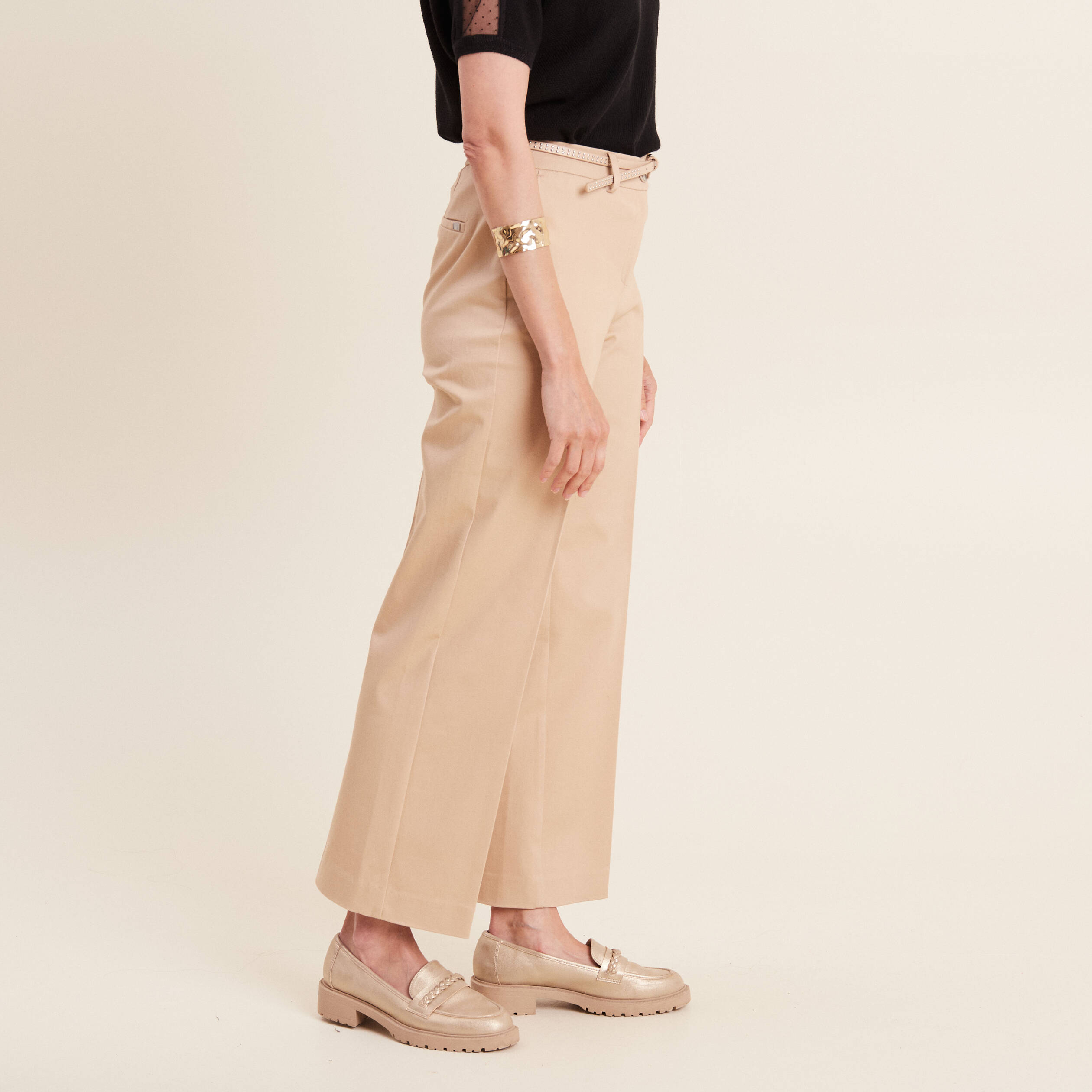 Pantalon flare 7/8ème beige femme
