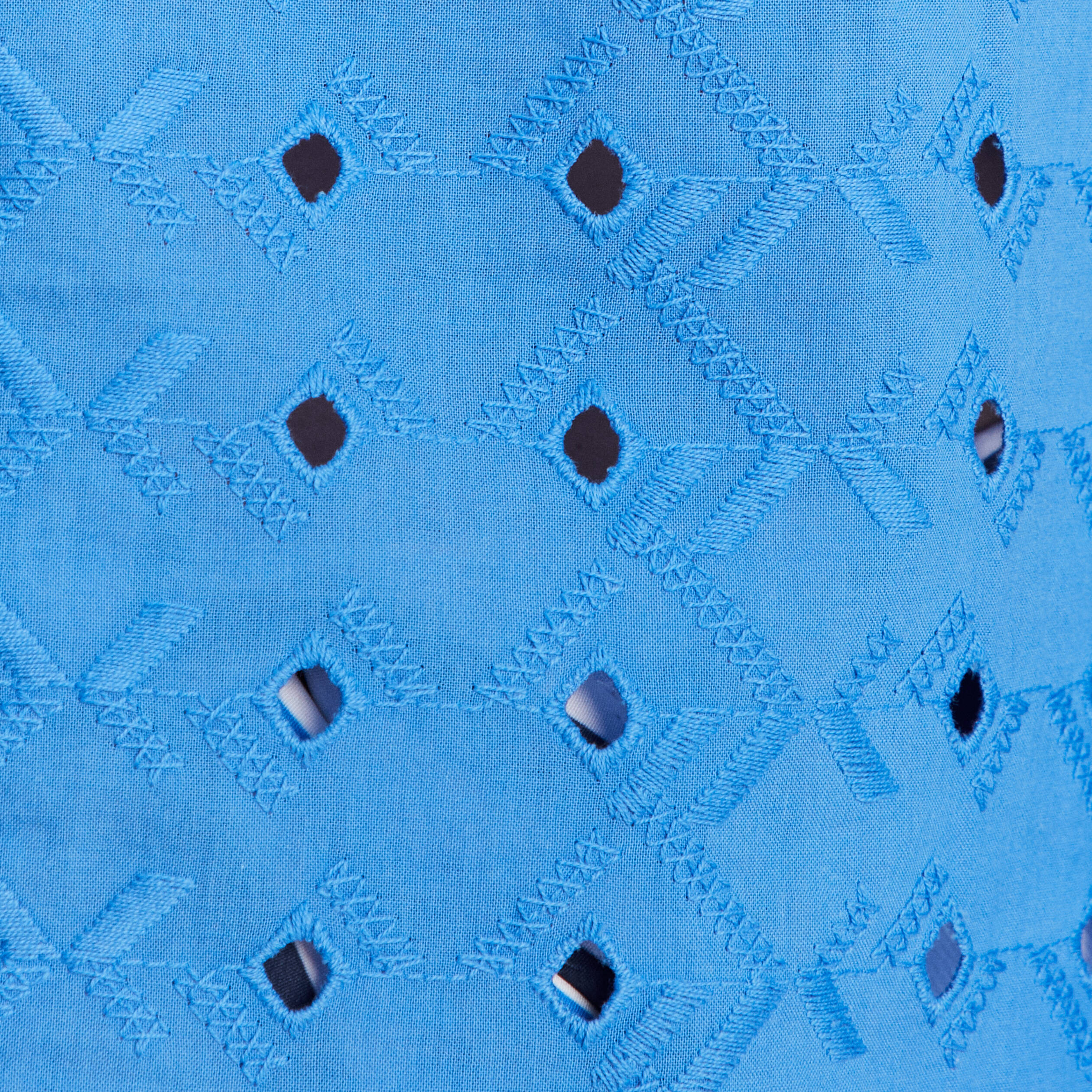 Chemise manches 3/4 brodée bleu femme