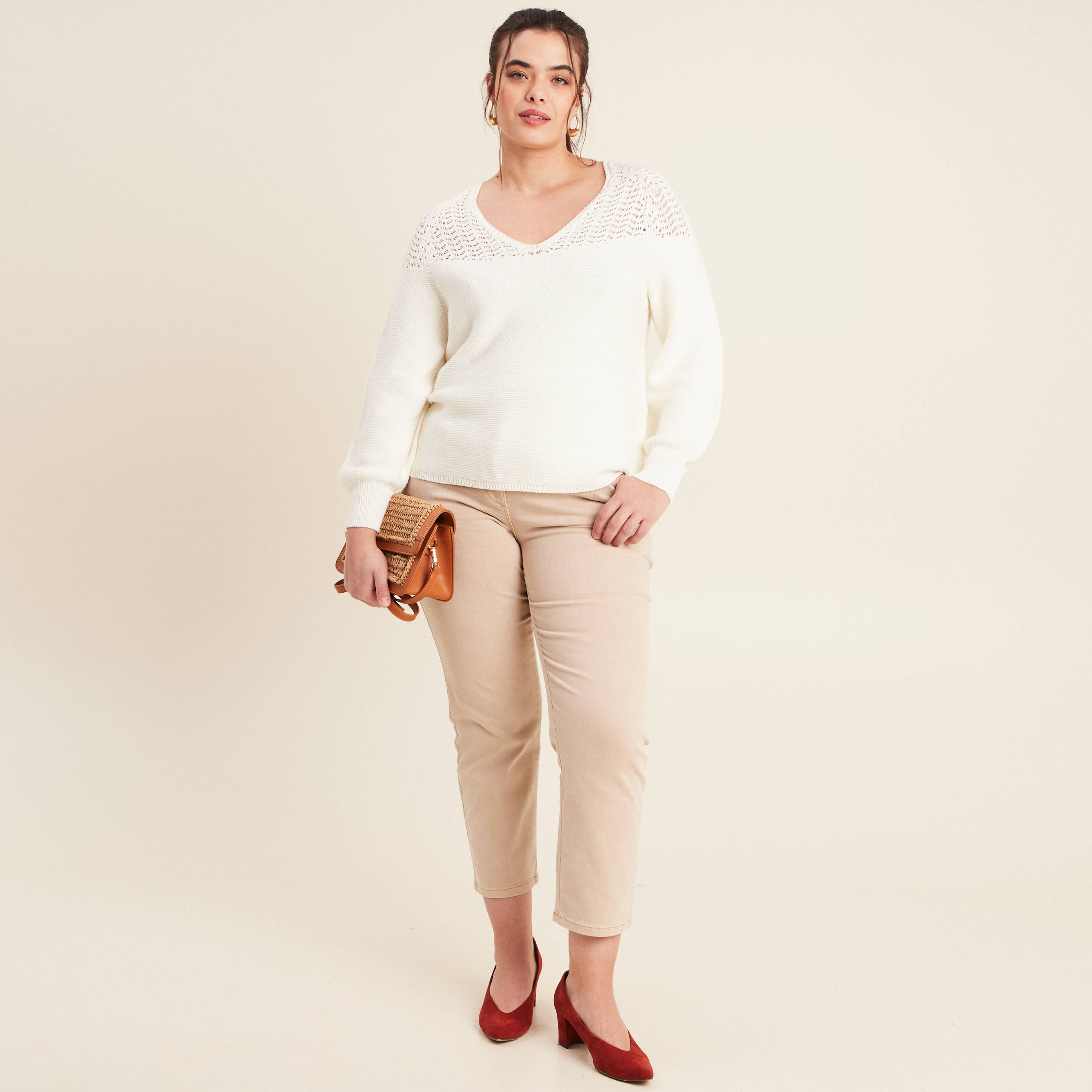 Pull confectionné en France ecru femme